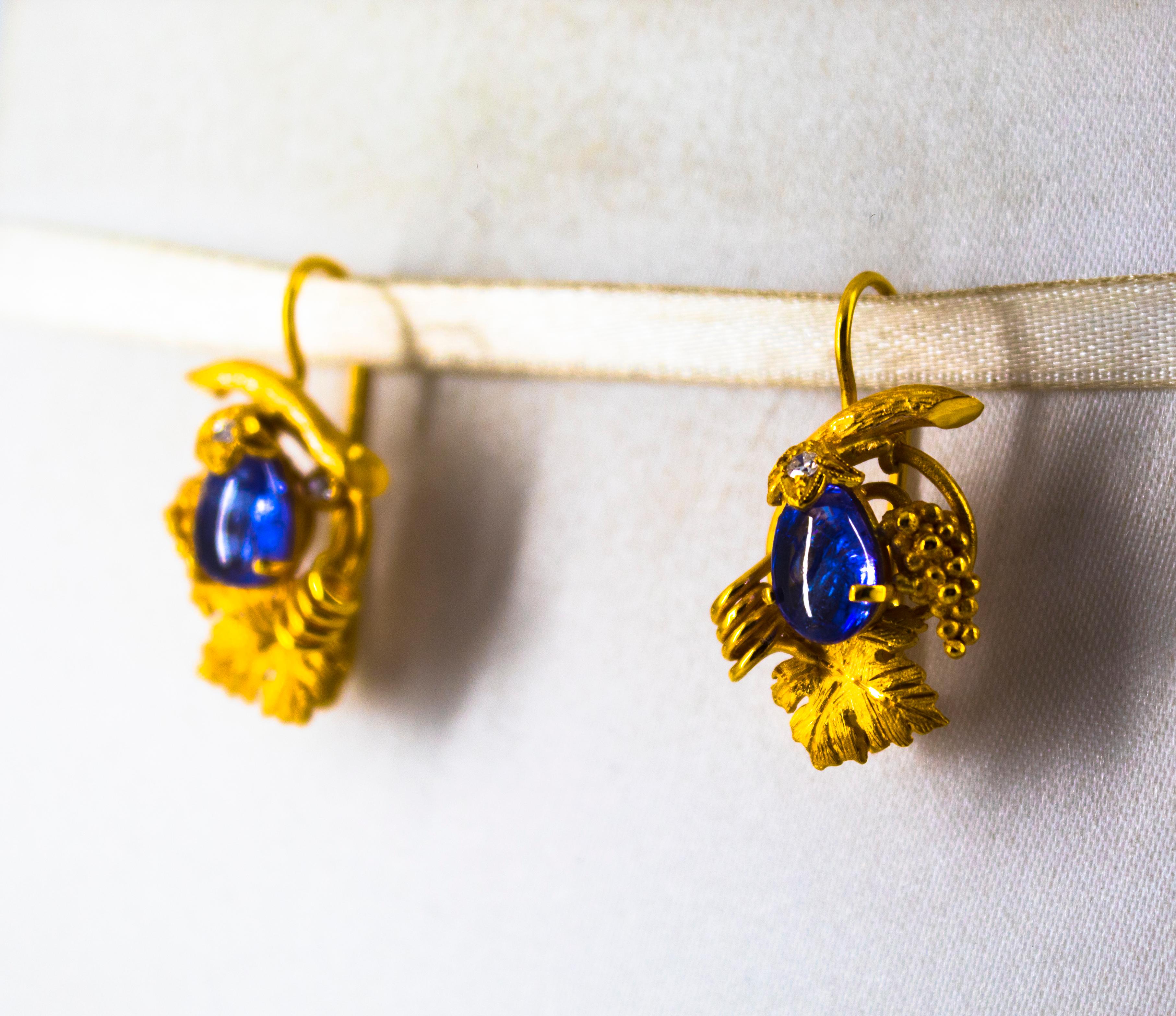Boucles d'oreilles Art Nouveau 5.12 Carat White Diamond Tanzanite Yellow Gold Lever-Back en vente 3