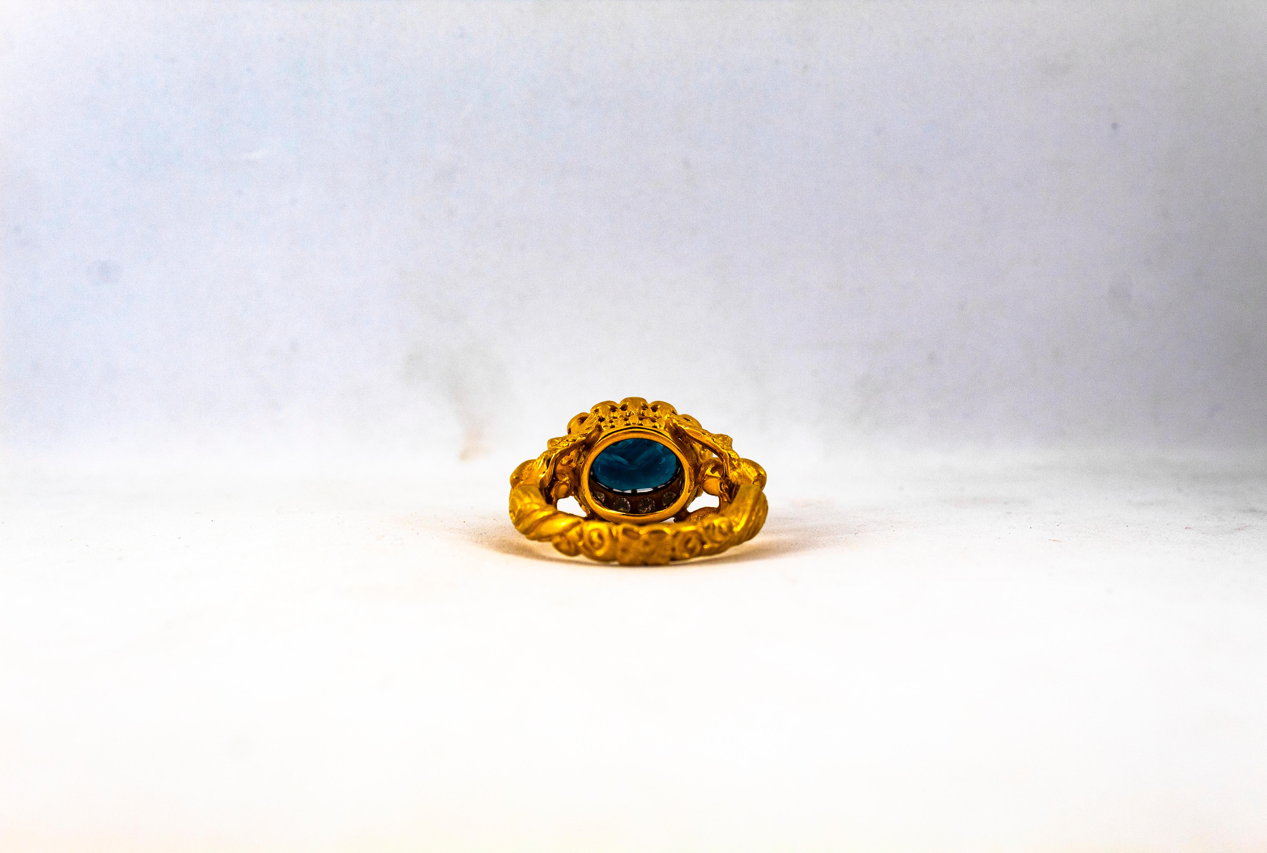 Art Nouveau 6.13 Carat White Diamond Blue Sapphire Yellow Gold Cocktail Ring 9