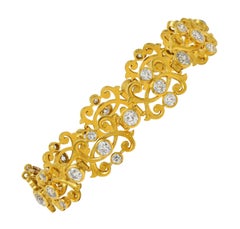 Art Nouveau 6.50 CTW Diamante 18K Oro Amarillo Antiguo Pulsera Scrolling Link