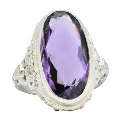Art Nouveau 6.75 Carat Amethyst 18 Karat White Gold Ring
