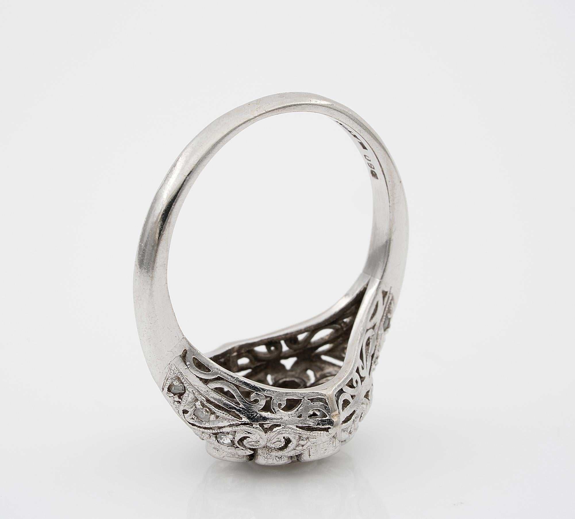 Women's or Men's Art Nouveau .75 Ct Diamond F VVS/VS Platinum Rare Engagement ring For Sale