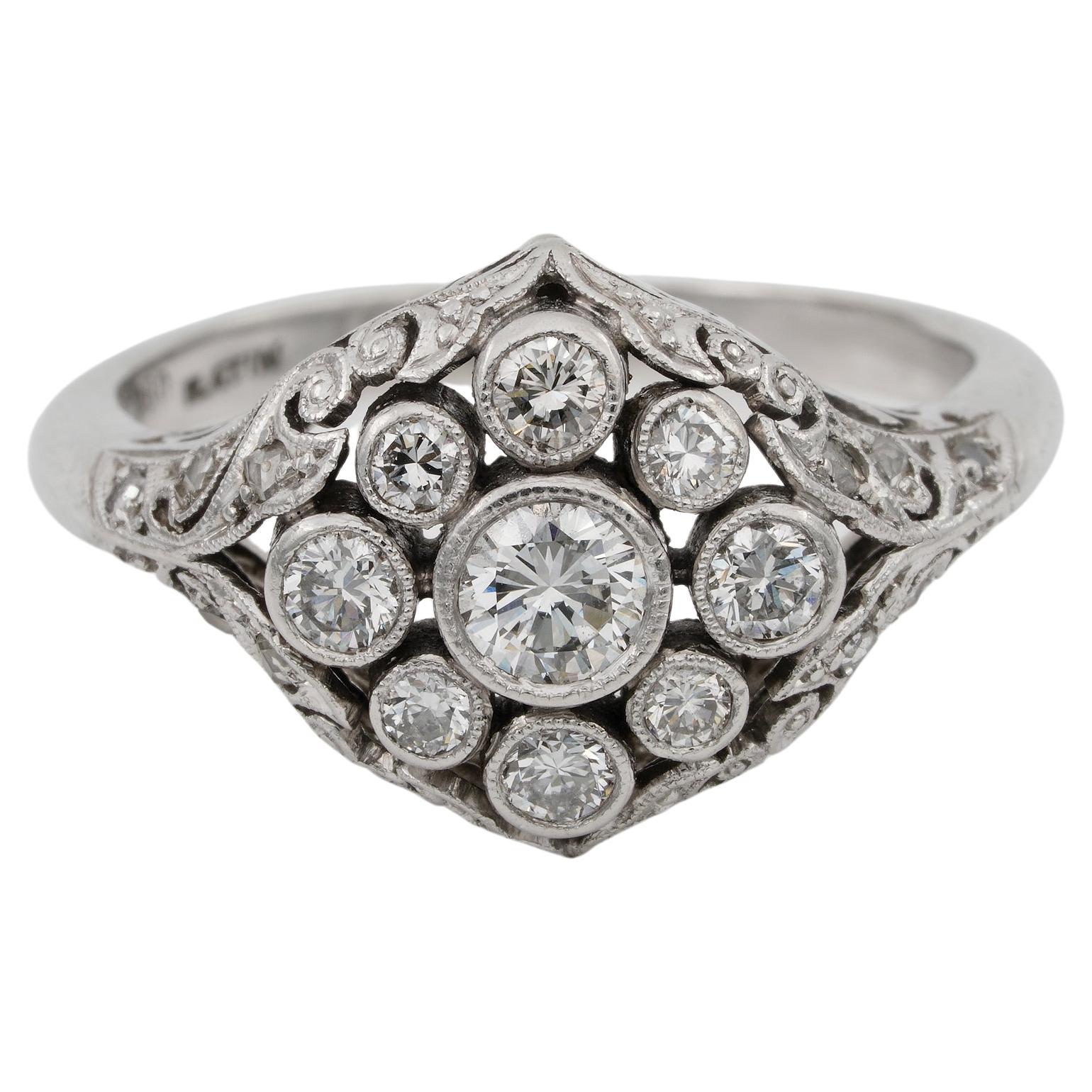 Art Nouveau .75 Ct Diamond F VVS/VS Platinum Rare Engagement ring For Sale