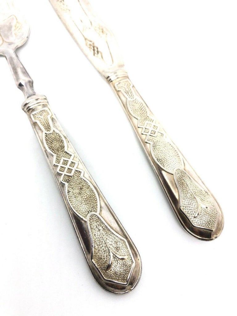 Art Nouveau 800 Silver Fish Servers Serving Set Fork and Knife Vintage