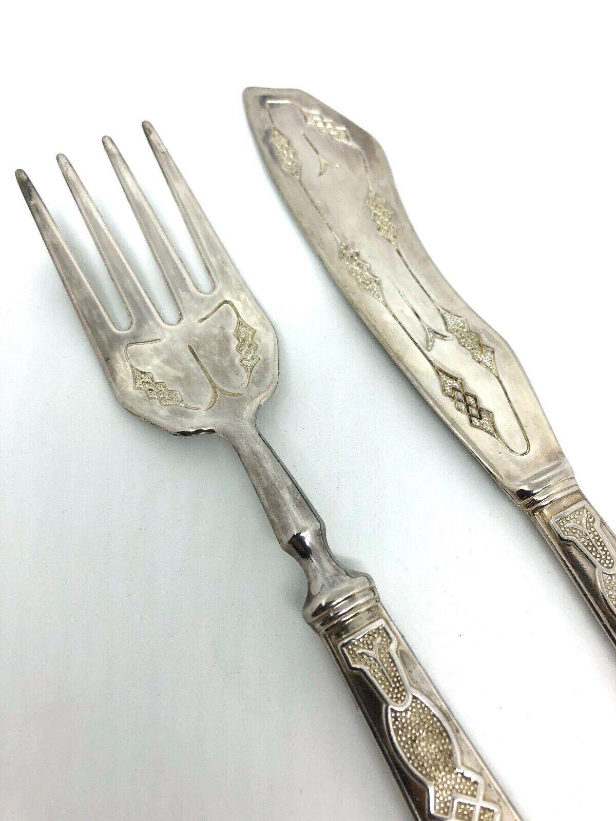Art Nouveau 800 Silver Fish Servers Serving Set Fork & Knife Vintage, Sweden For Sale 3