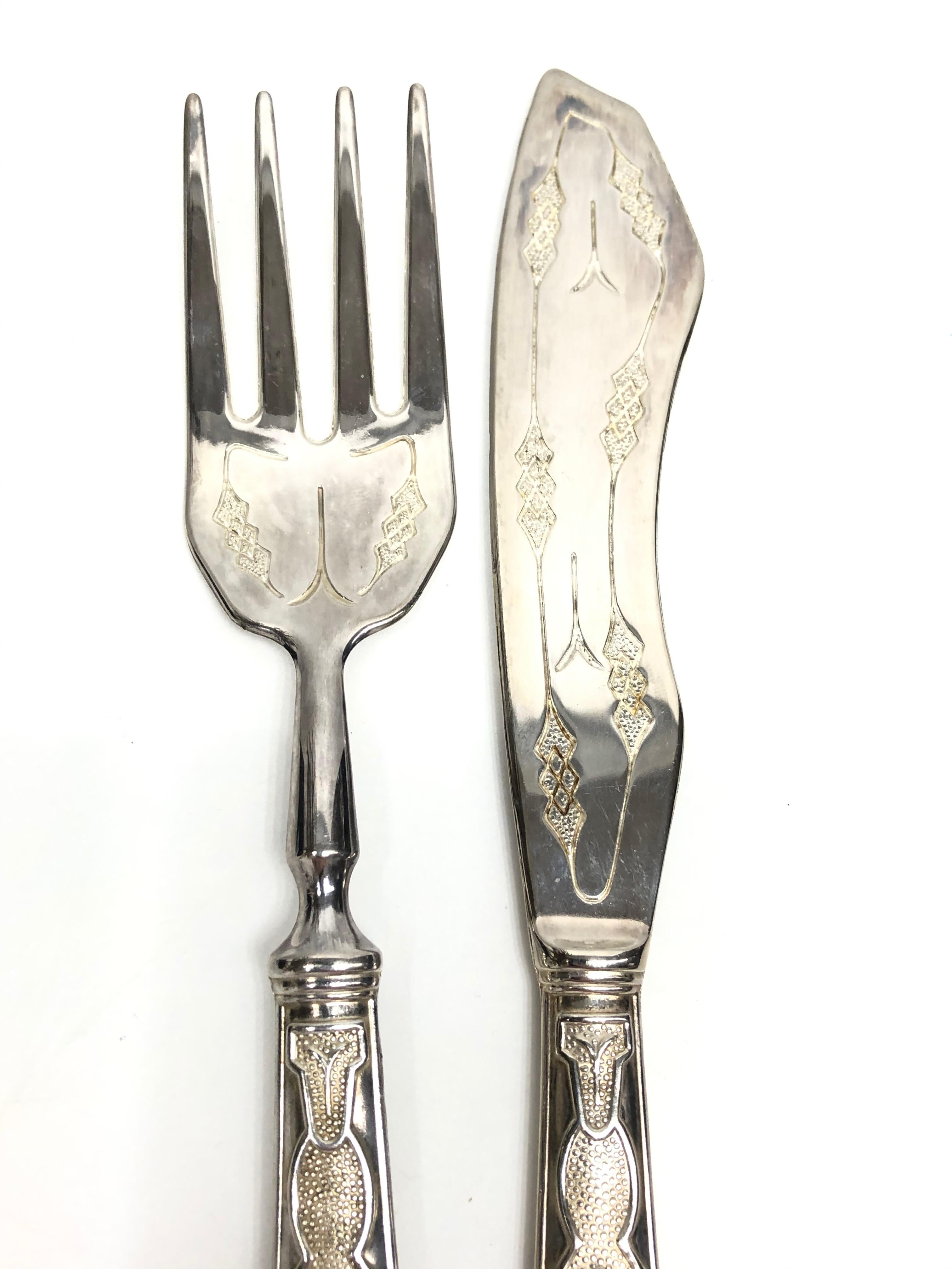 Jugendstil-Fischservierbesteck aus 800er Silber mit Gabel und Messer, Schweden (Art nouveau) im Angebot