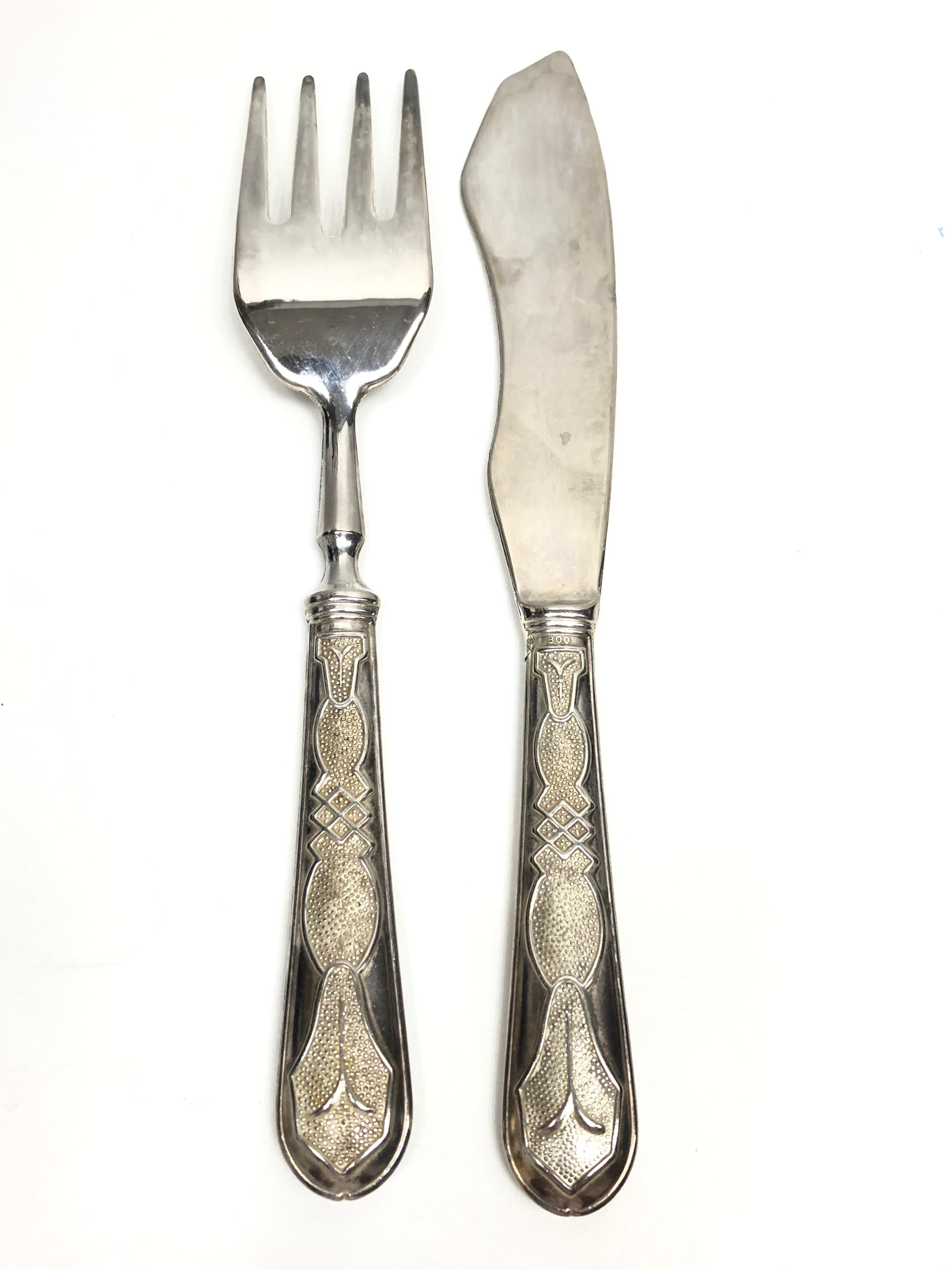 Ensemble de service à poisson Art Nouveau 800 en argent, fourchette et couteau vintage, Suède Bon état - En vente à Nuernberg, DE