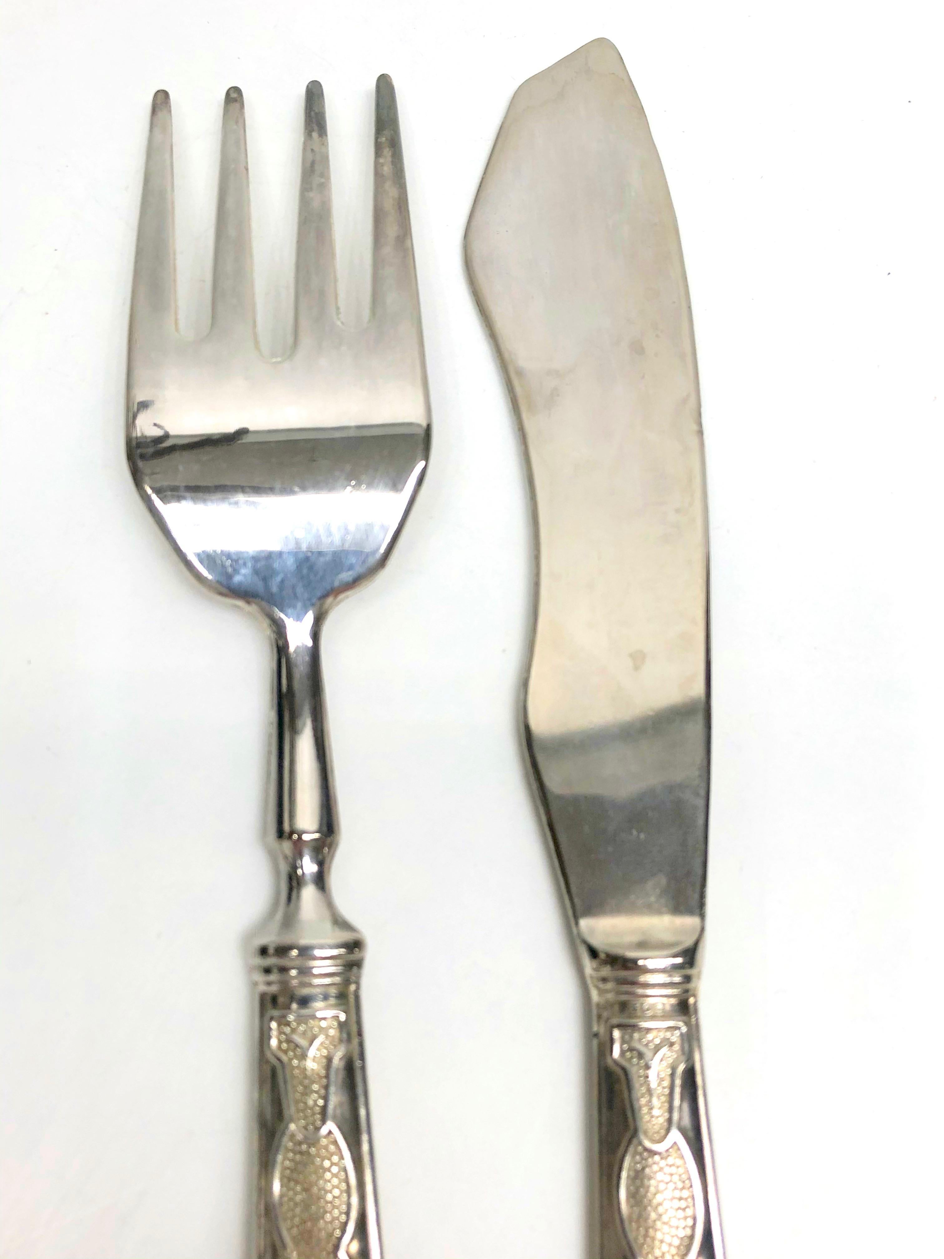 20ième siècle Ensemble de service à poisson Art Nouveau 800 en argent, fourchette et couteau vintage, Suède en vente