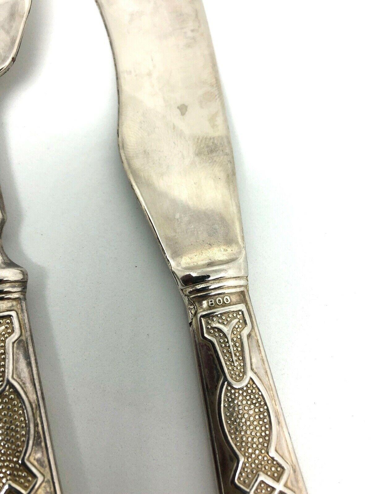 Jugendstil-Fischservierbesteck aus 800er Silber mit Gabel und Messer, Schweden im Angebot 1