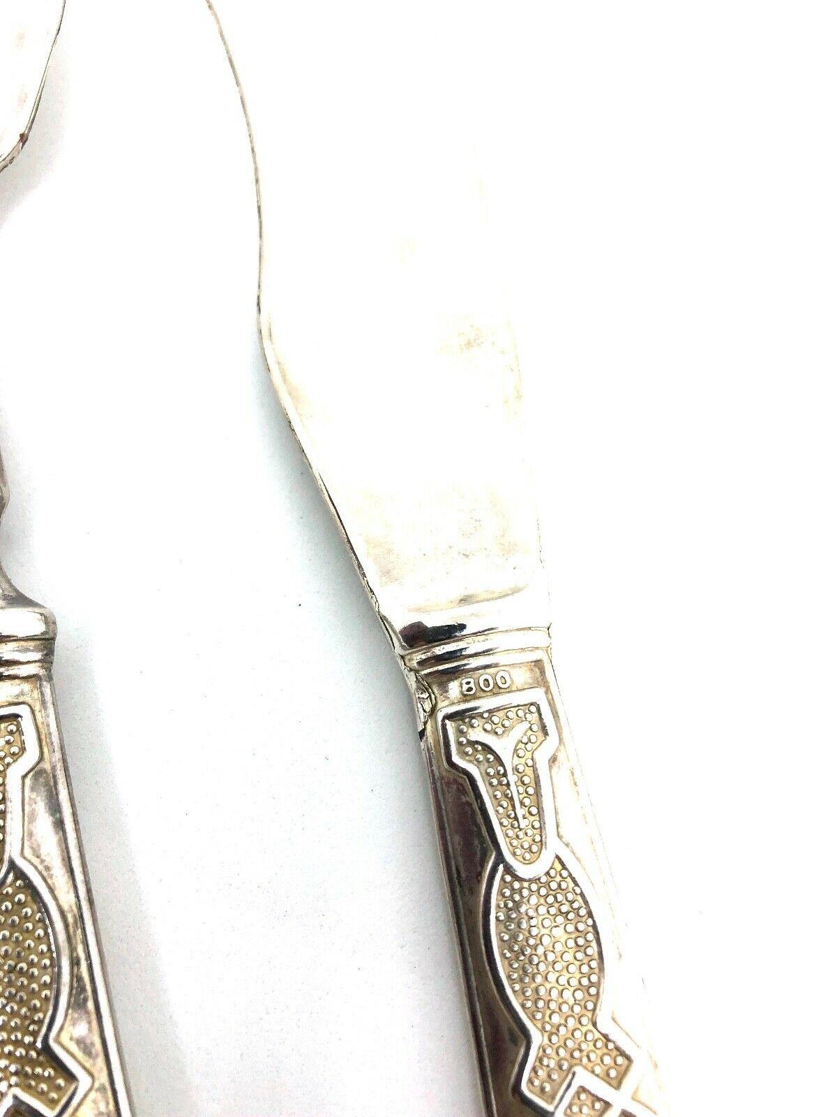 Silver Plate Art Nouveau 800 Silver Fish Servers Serving Set Fork & Knife Vintage, Sweden For Sale