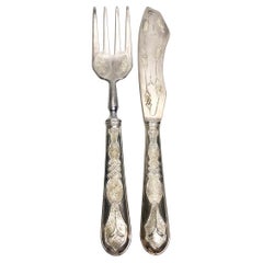 Art Nouveau 800 Servidores de pescado de plata Juego de tenedor y cuchillo Vintage, Suecia