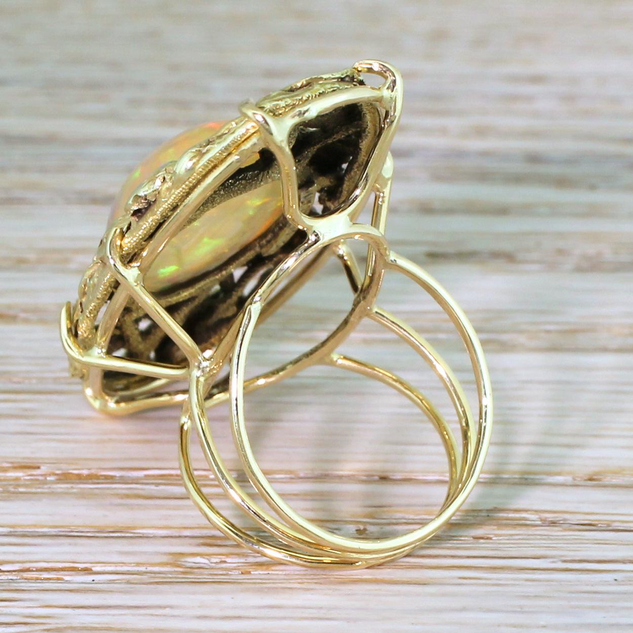 Women's Art Nouveau 8.35 Carat Opal Foliate Ring