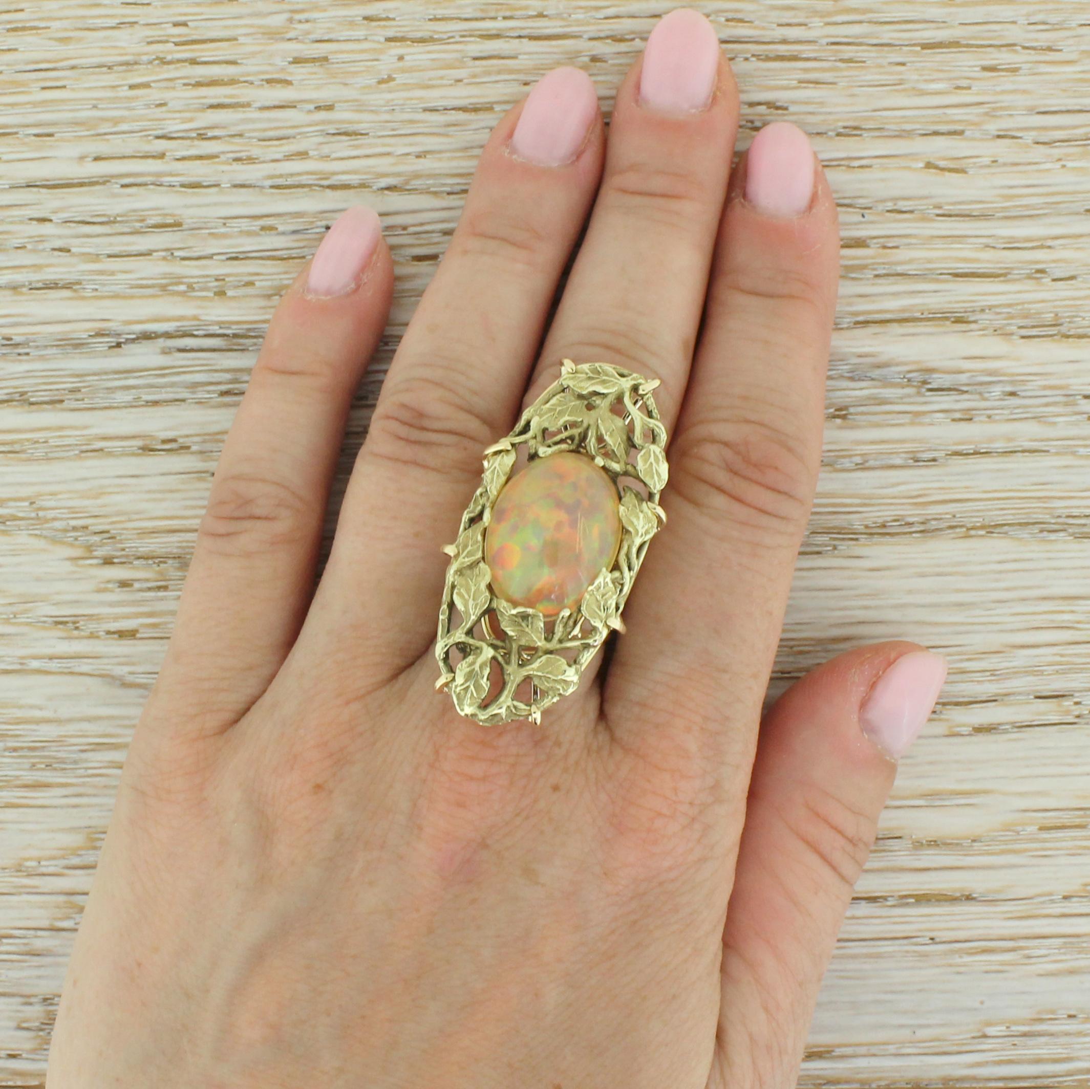 Art Nouveau 8.35 Carat Opal Foliate Ring 1