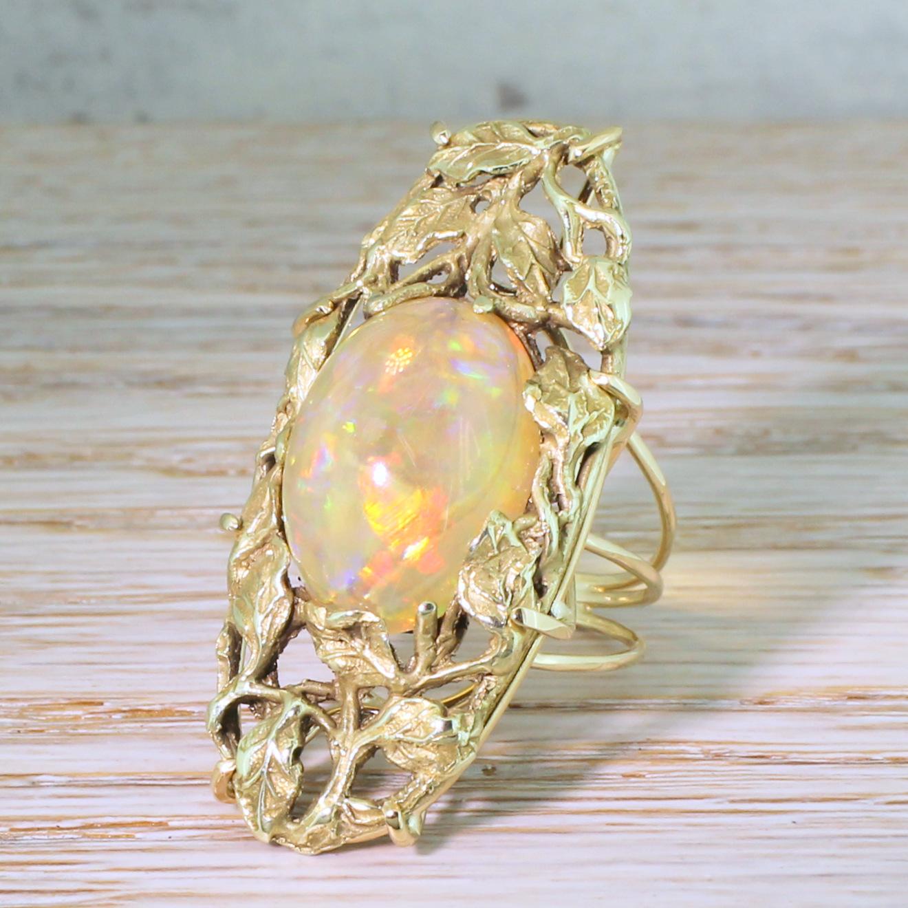 Art Nouveau 8.35 Carat Opal Foliate Ring 3