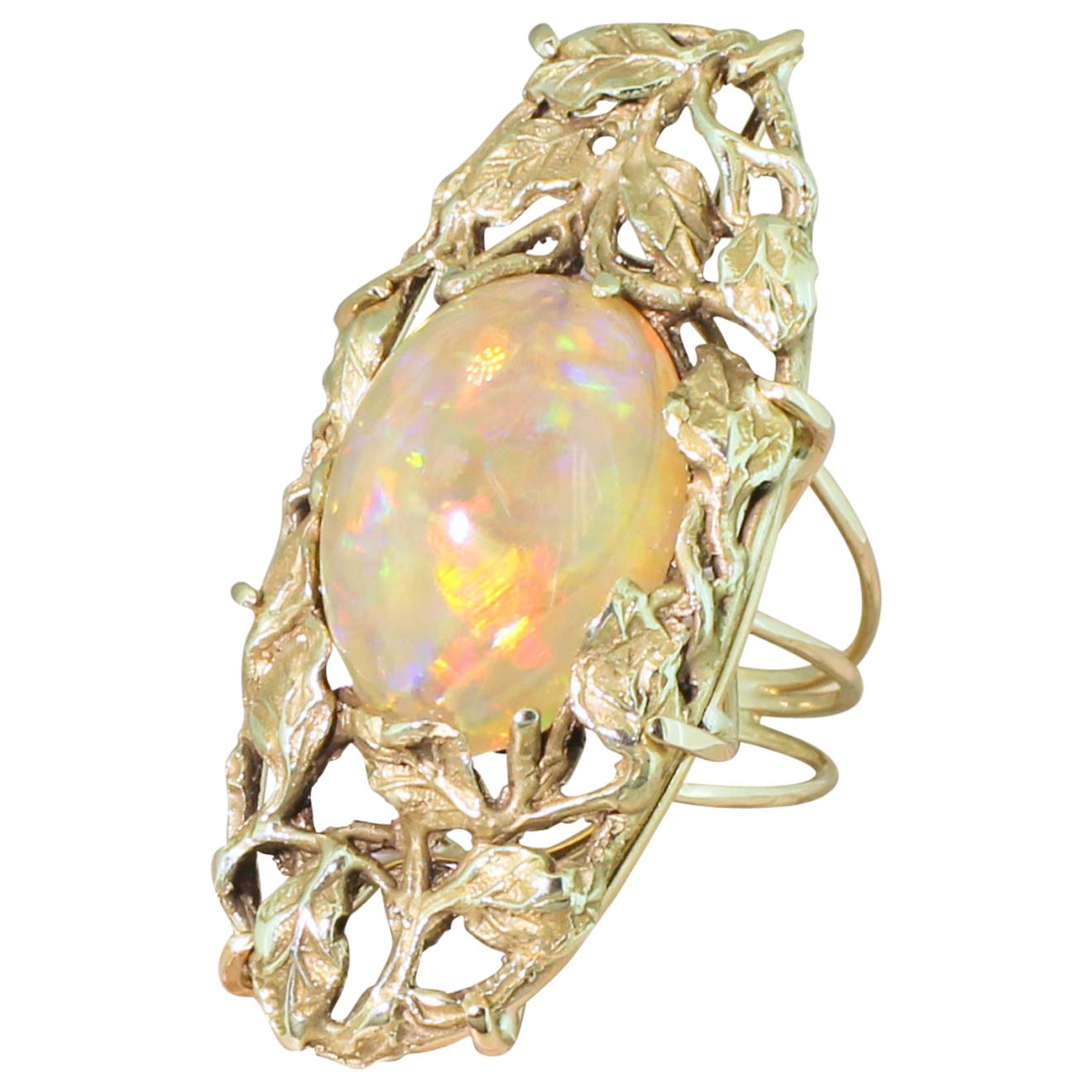 Art Nouveau 8.35 Carat Opal Foliate Ring