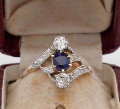 Jugendstil .90 Karat natürlicher Saphir 1,20 Karat Diamantring
