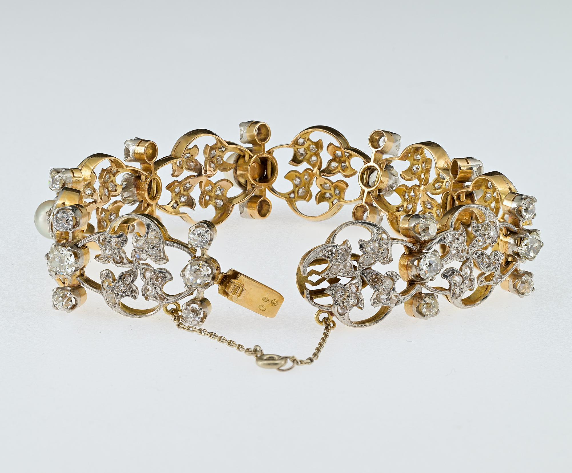 Bracelet Art nouveau en platine 18 carats avec perles naturelles de 9,50 carats en vente 1