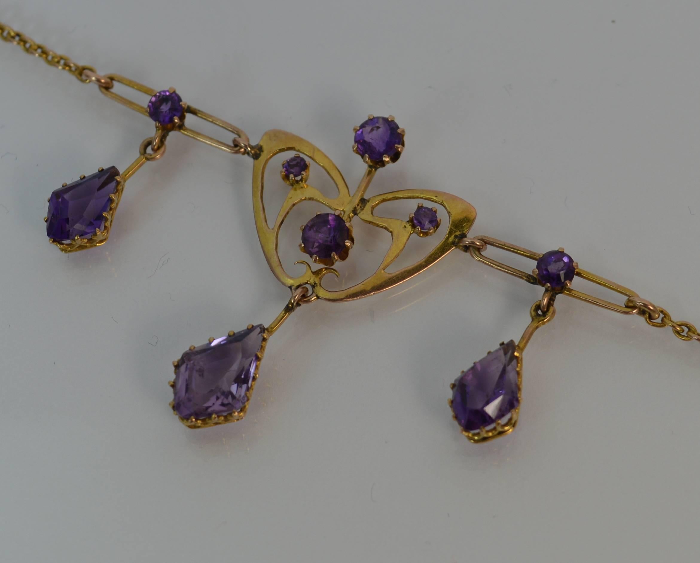 Round Cut Art Nouveau 9 Carat Rose Gold Amethyst Necklace Pendant