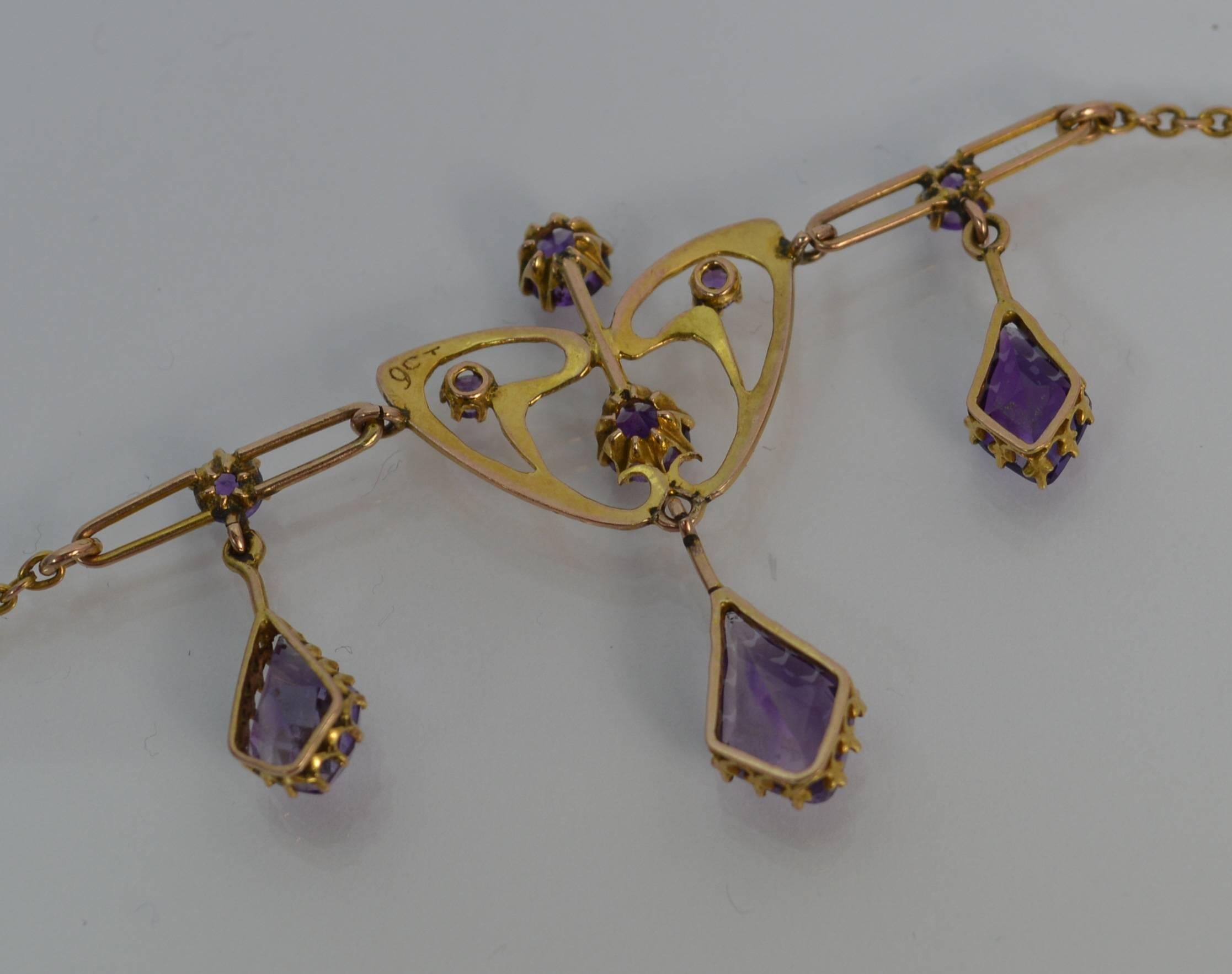 Art Nouveau 9 Carat Rose Gold Amethyst Necklace Pendant In Excellent Condition In St Helens, GB