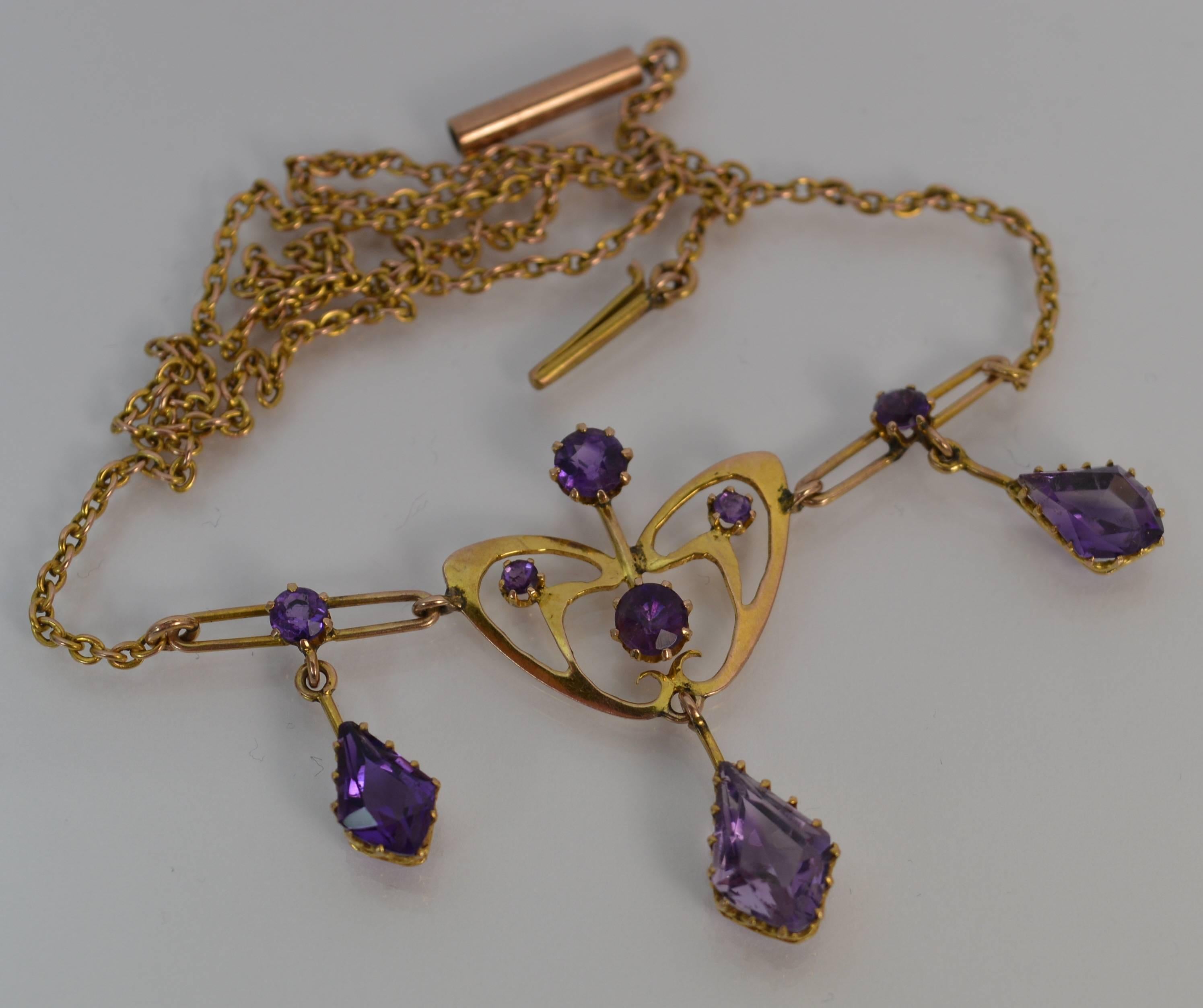Art Nouveau 9 Carat Rose Gold Amethyst Necklace Pendant 1