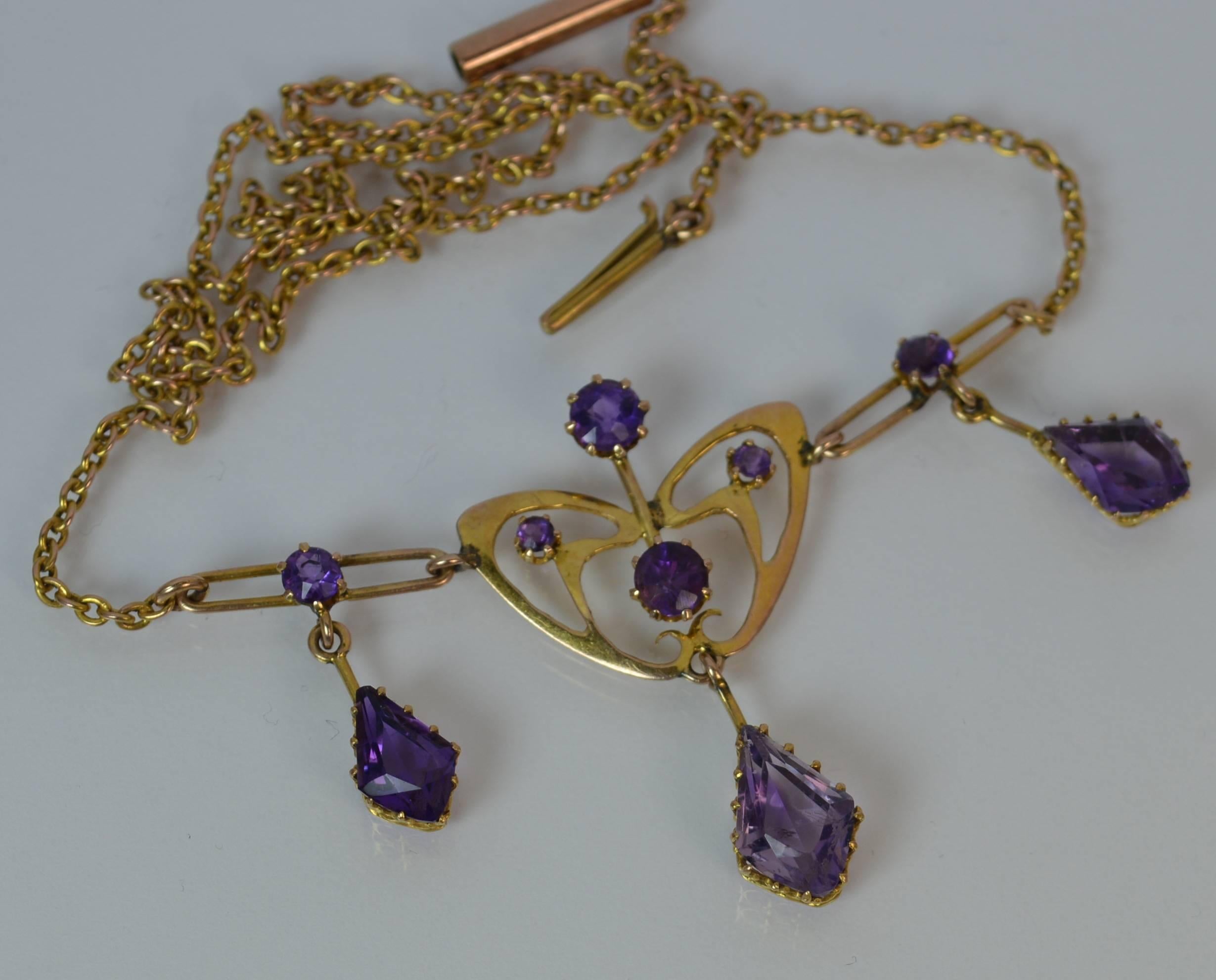 Art Nouveau 9 Carat Rose Gold Amethyst Necklace Pendant 2