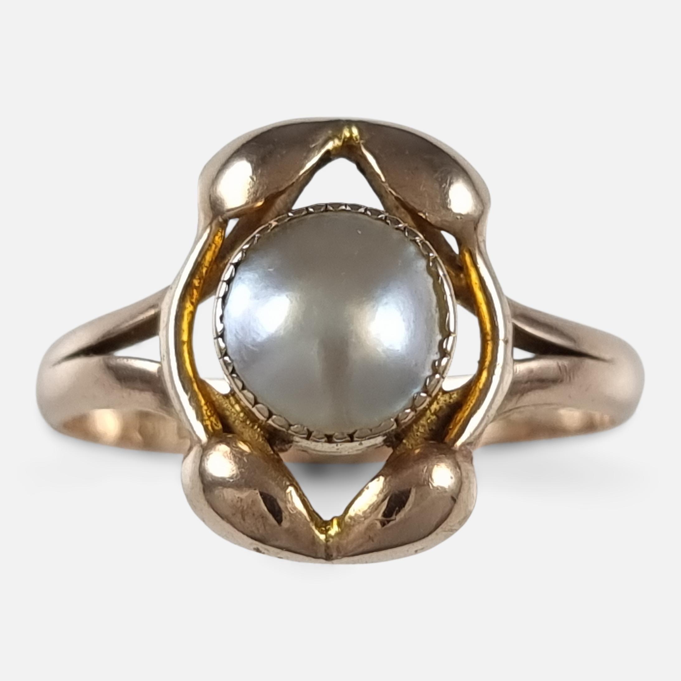 Anello Art Nouveau con perle Mabe in oro rosa 9ct, 1911 in vendita 9