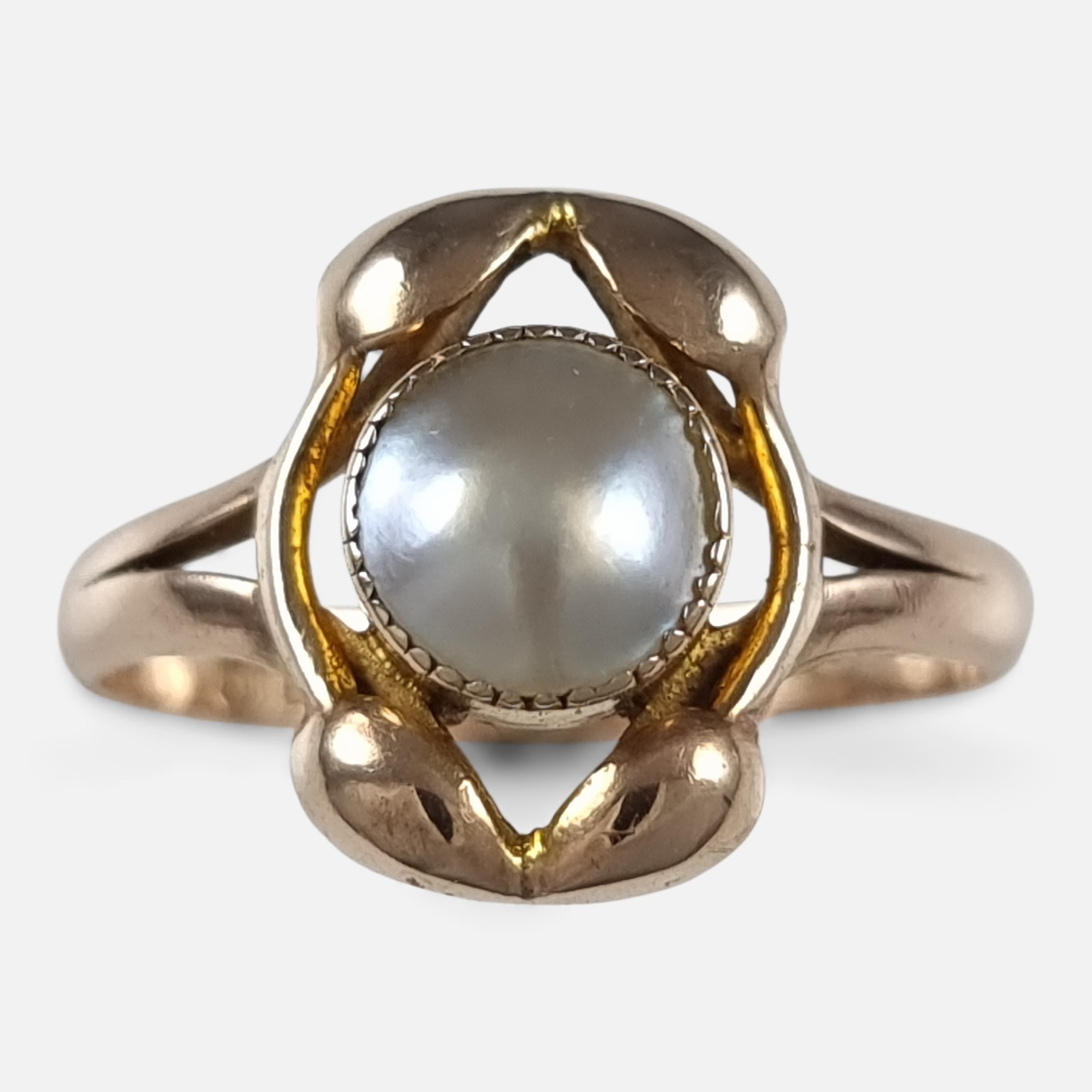 Art Nouveau 9ct Rose Gold Mabe Pearl Ring, 1911 For Sale 6