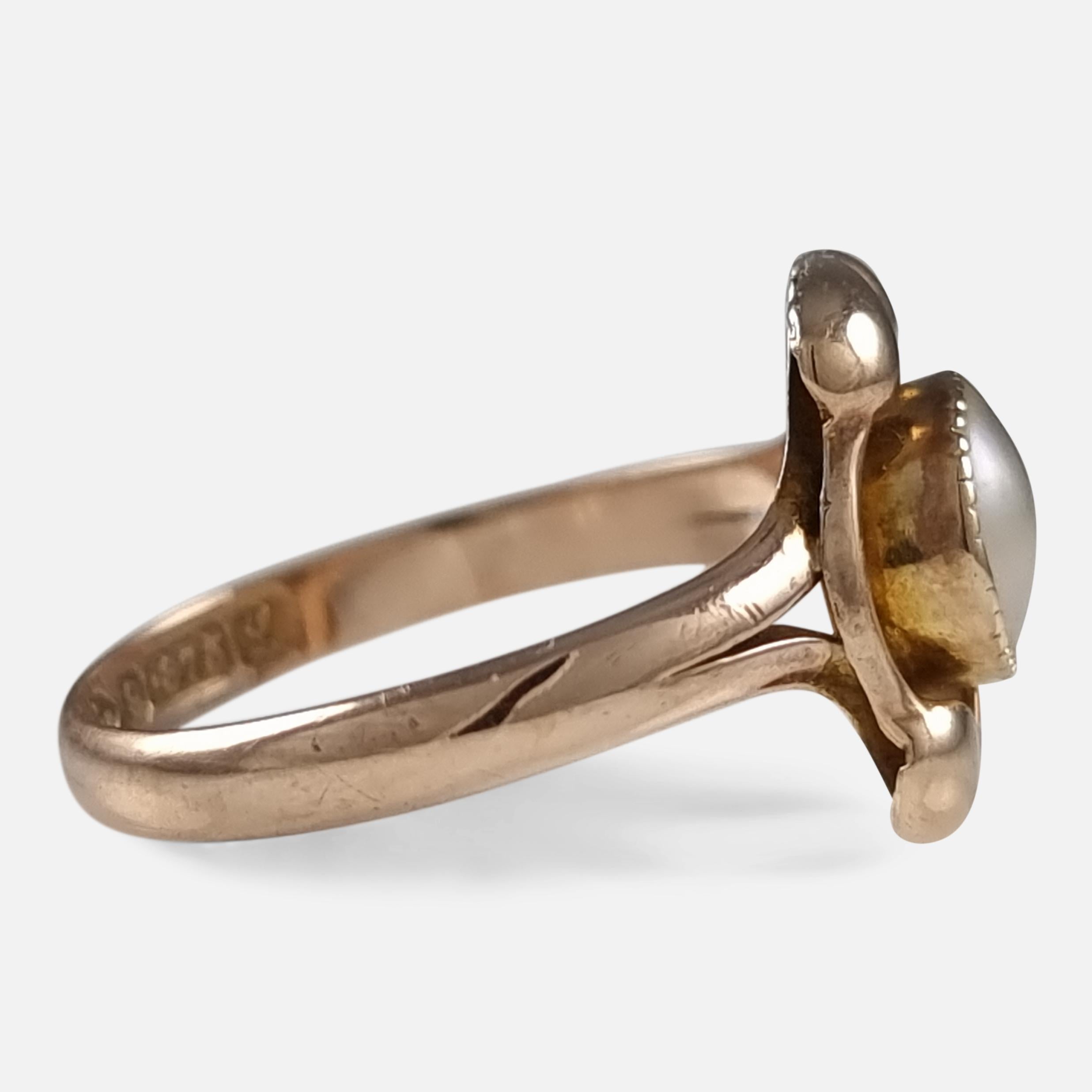 Art Nouveau 9ct Rose Gold Mabe Pearl Ring, 1911 In Good Condition For Sale In Glasgow, GB