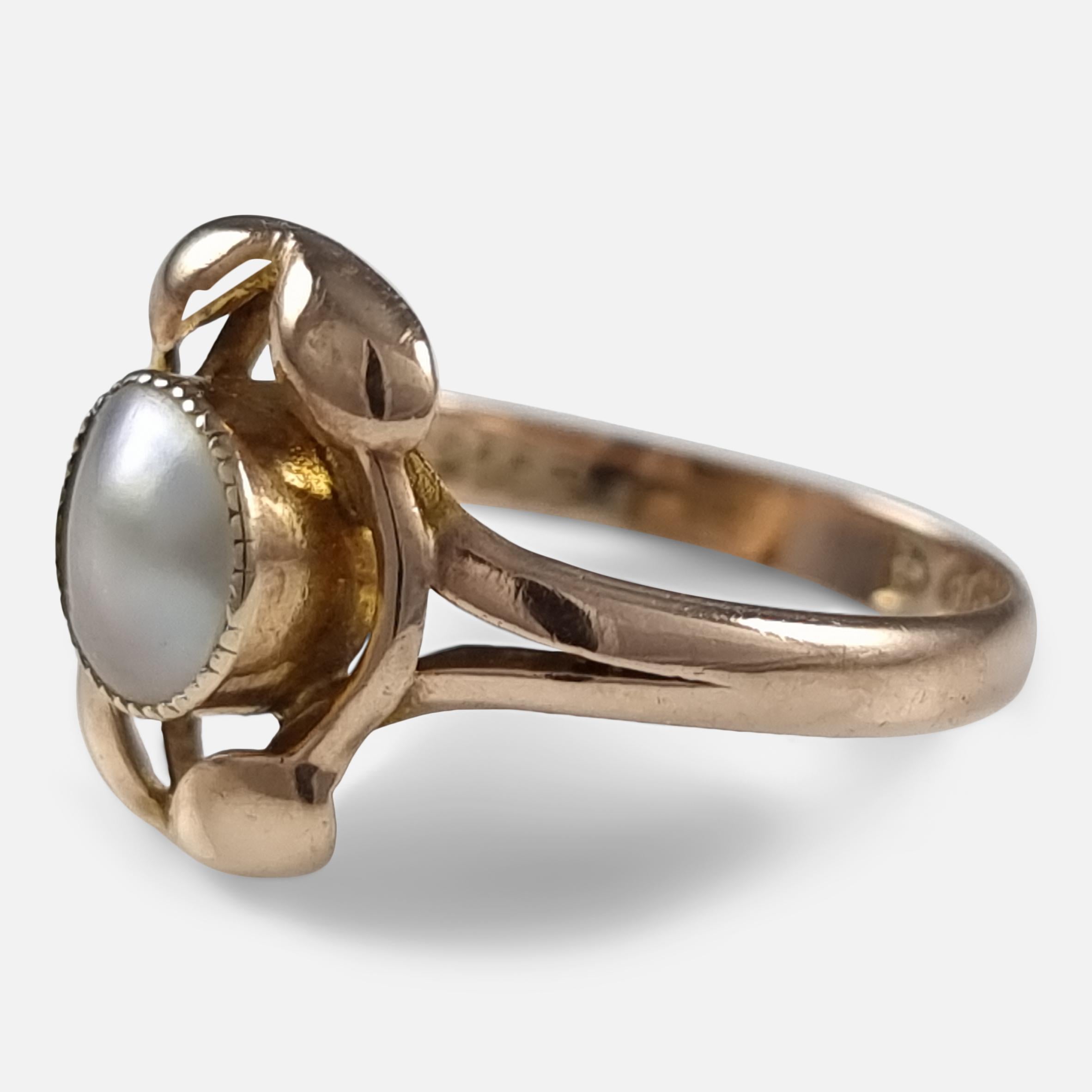 Art Nouveau 9ct Rose Gold Mabe Pearl Ring, 1911 For Sale 1