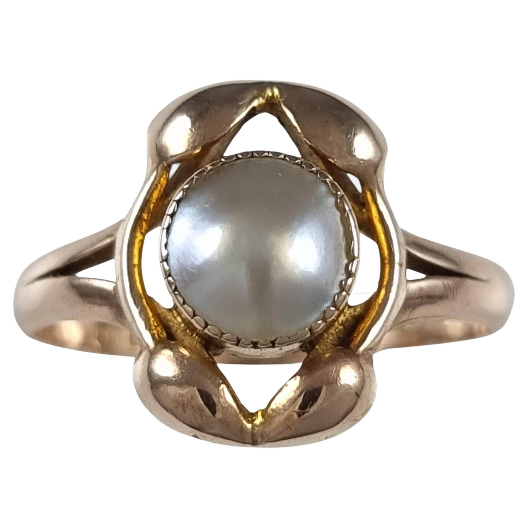Art Nouveau 9ct Rose Gold Mabe Pearl Ring, 1911 For Sale