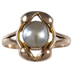 Art Nouveau 9ct Rose Gold Mabe Pearl Ring, 1911