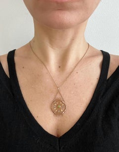 Art Nouveau 9ct Yellow Gold Stamped, Peridot & Seed Pearl Pendant, Circa 1920