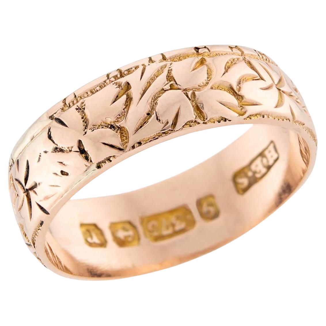 Art Nouveau 9k Leaf Motif Band