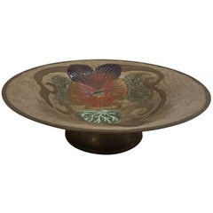 Art Nouveau A. Delbaux Brass Enameled Bowl, Made in France