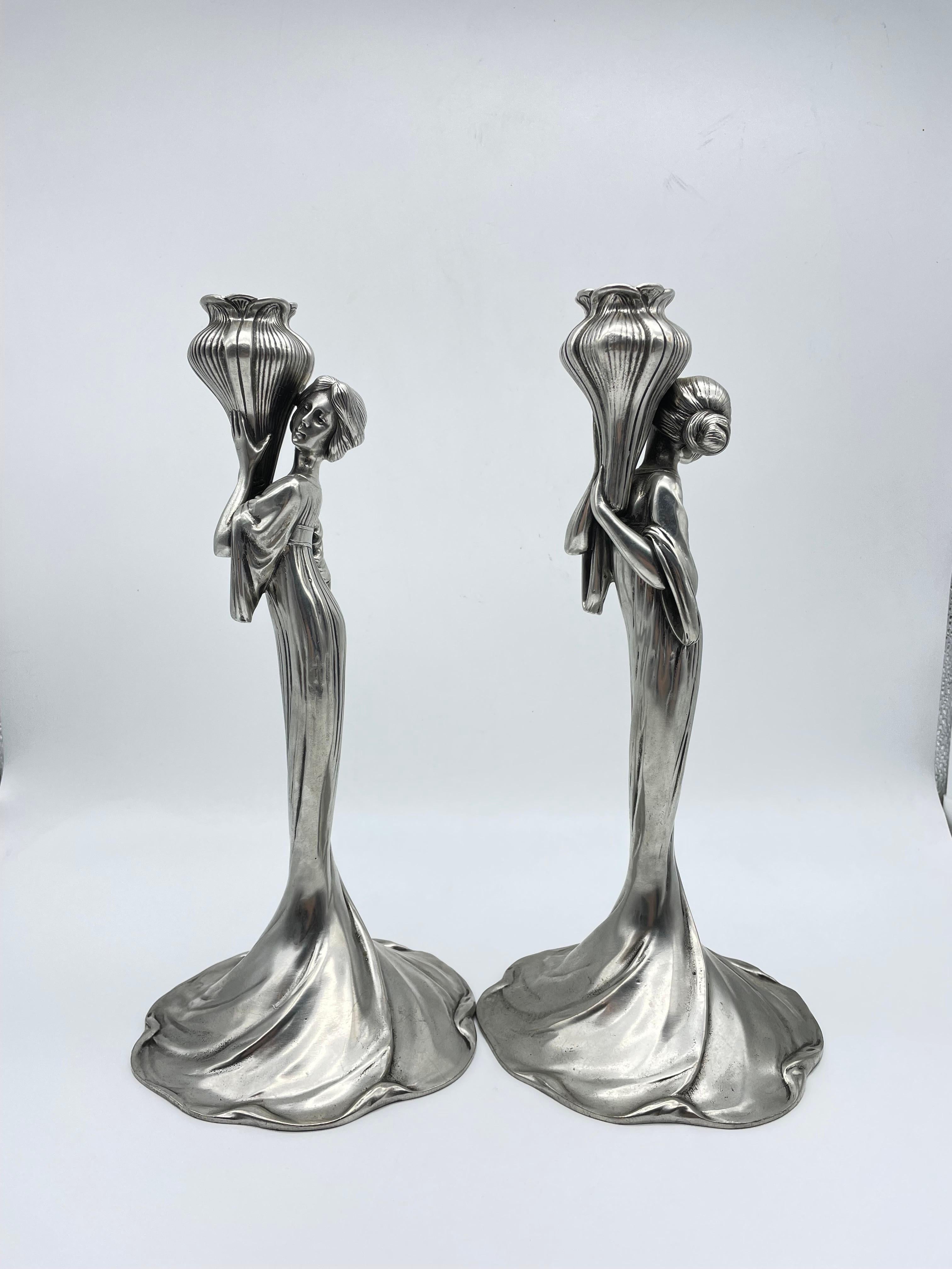 20th Century Art Nouveau Achille Gamba Candlestick, Pewter For Sale
