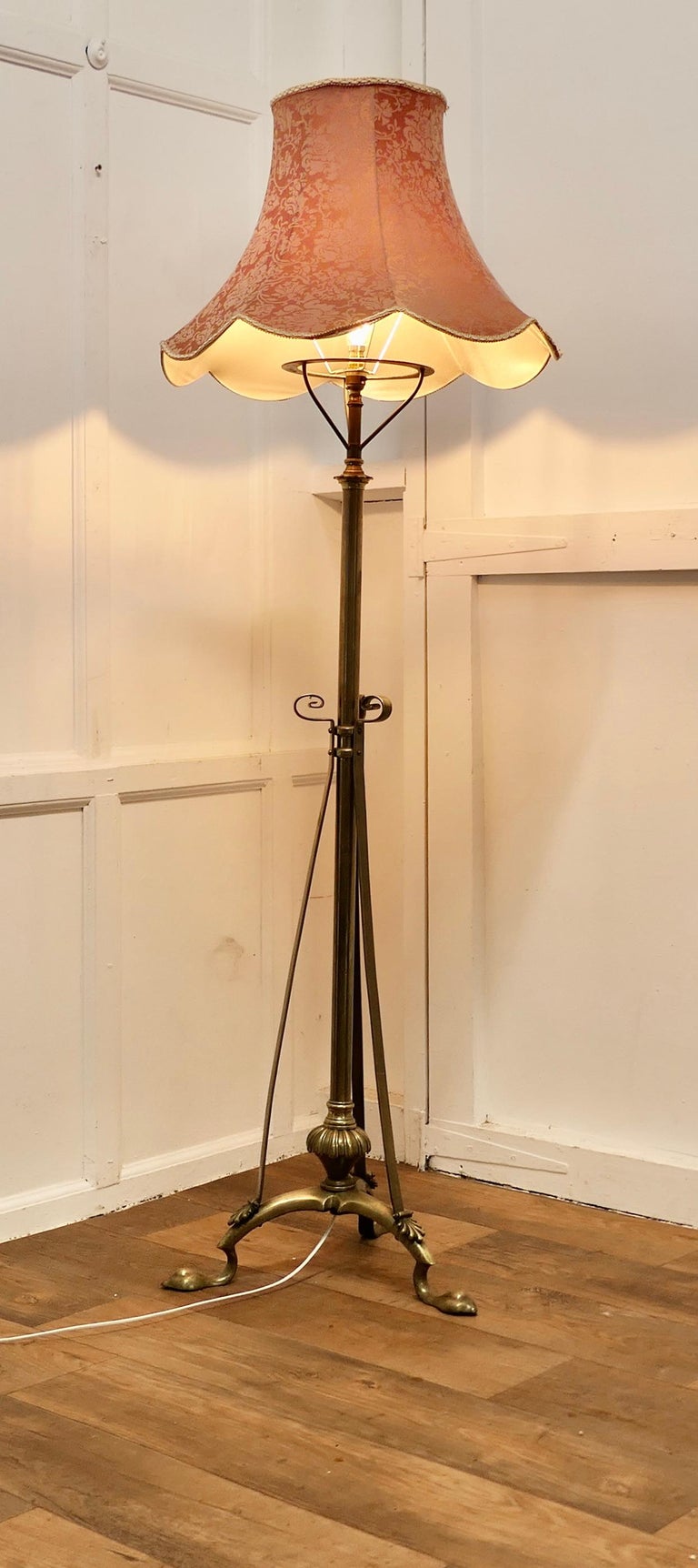 Art Nouveau Adjustable Brass Floor Lamp Standard Lamp For Sale at 1stDibs