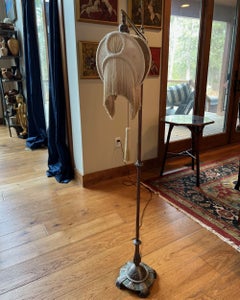 Art Nouveau Adjustable Floor Lamp with Ombré Fringe Shade and Tassel Pull