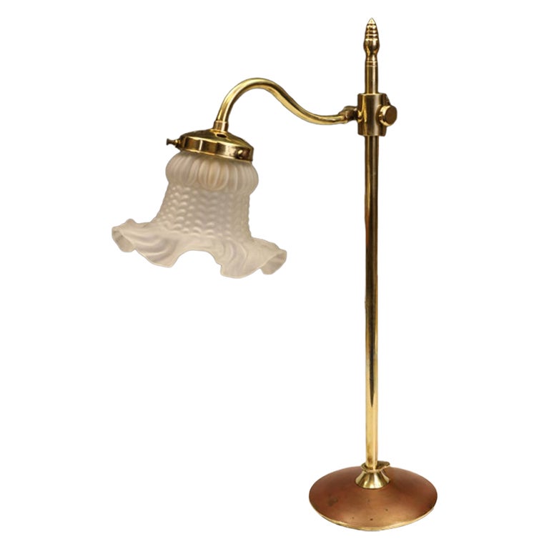 Art Nouveau Adjustable Table Lamp, Brass & Glass, Circa 1900-1910