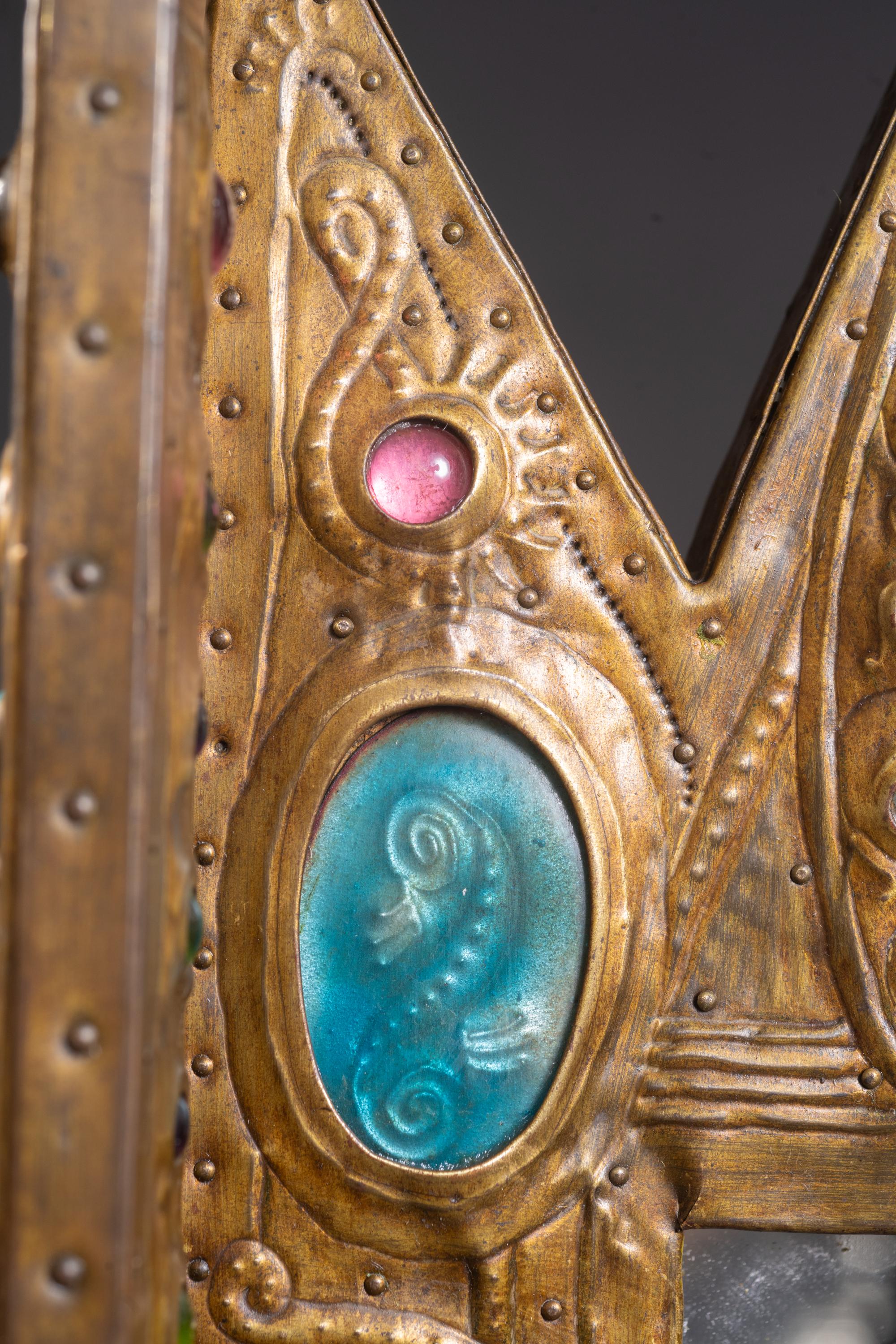 Art Nouveau Adorned Gothic Repoussé Mirror by Alfred Daguet For Sale 5