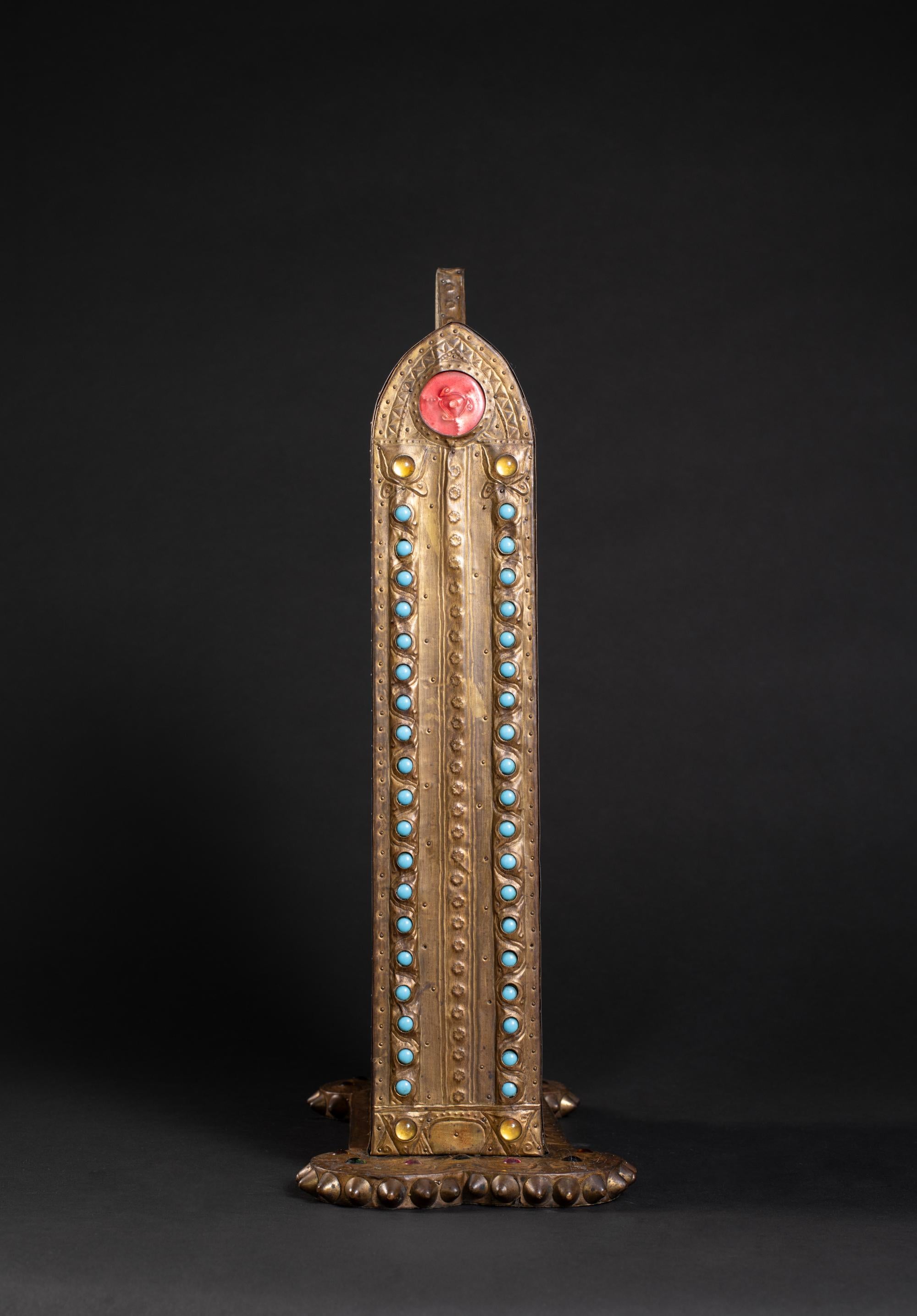 Art Nouveau Adorned Gothic Repoussé Mirror by Alfred Daguet In Good Condition For Sale In Chicago, US