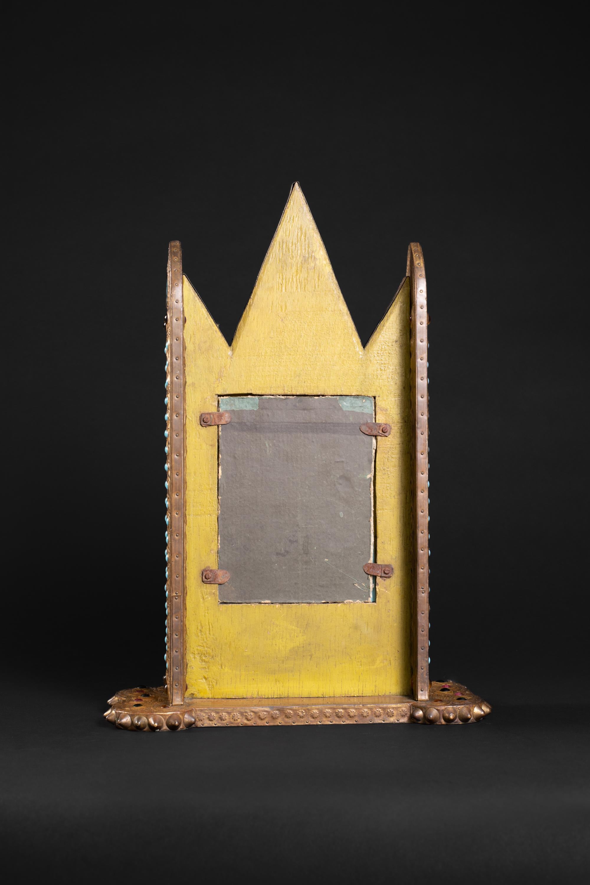 Early 20th Century Art Nouveau Adorned Gothic Repoussé Mirror by Alfred Daguet For Sale