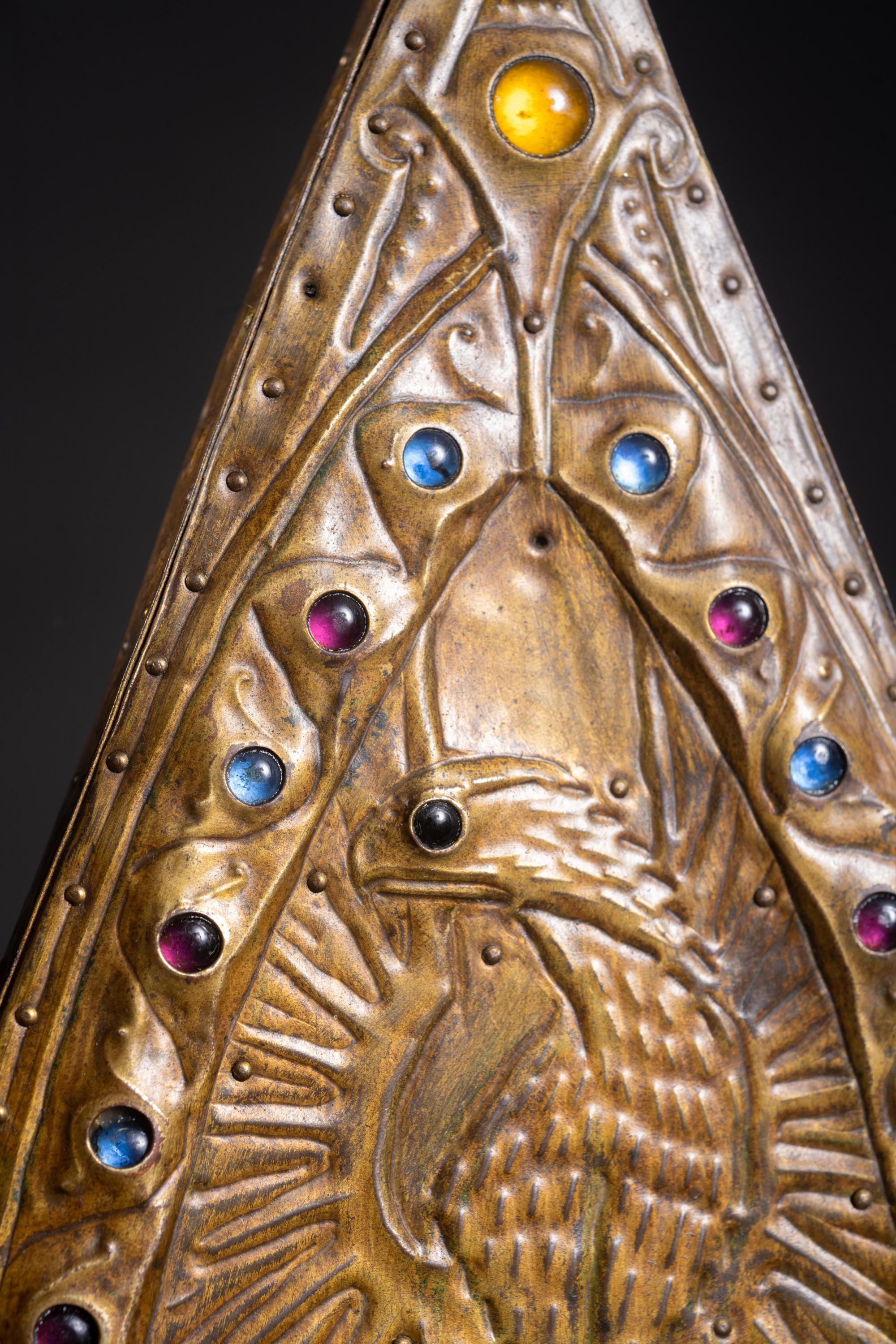 Art Nouveau Adorned Gothic Repoussé Mirror by Alfred Daguet For Sale 2