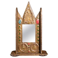 Art Nouveau Adorned Gothic Repoussé Mirror by Alfred Daguet
