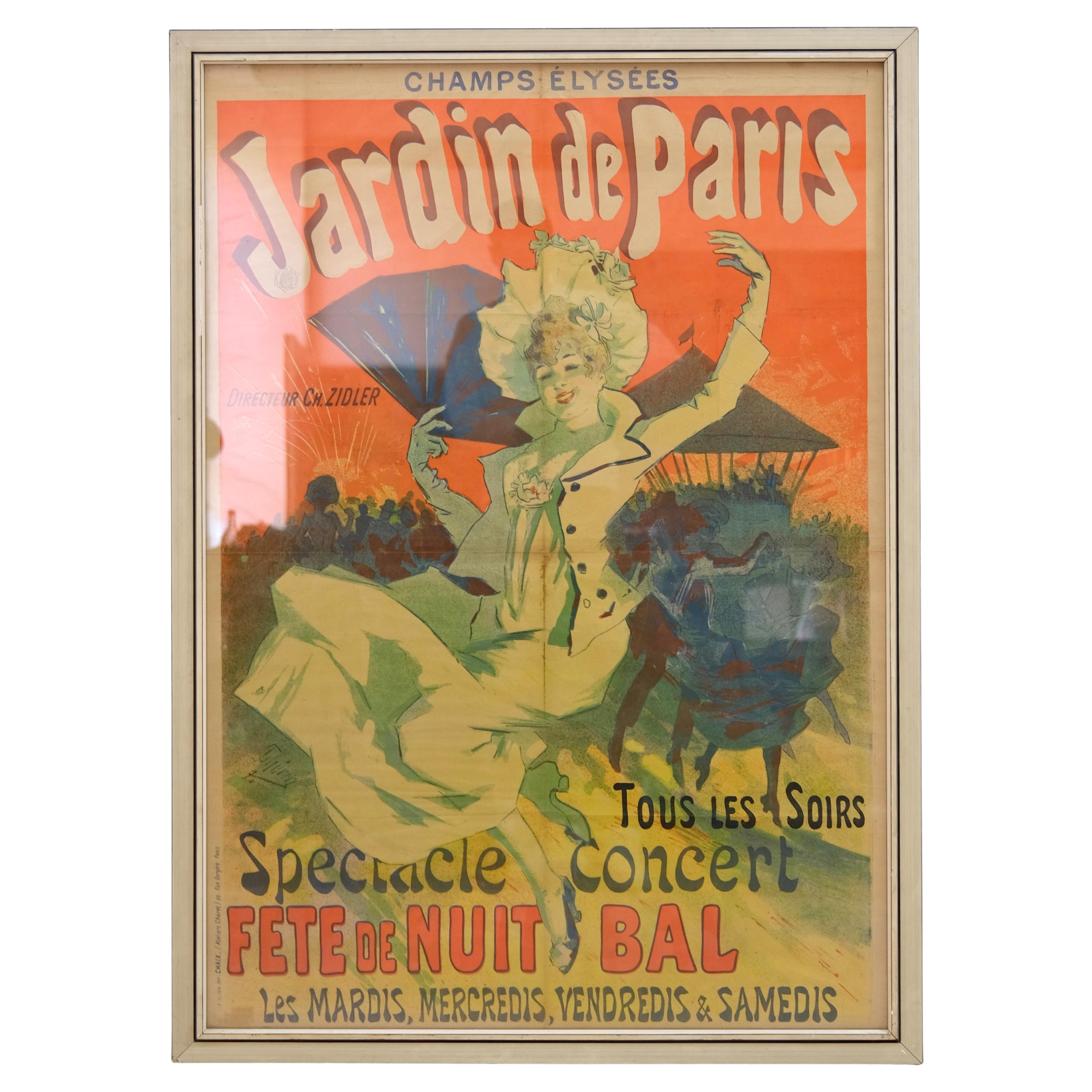 Art Nouveau Advertising Poster for the ball JARIN DE PARIS at the Champs Élysées For Sale