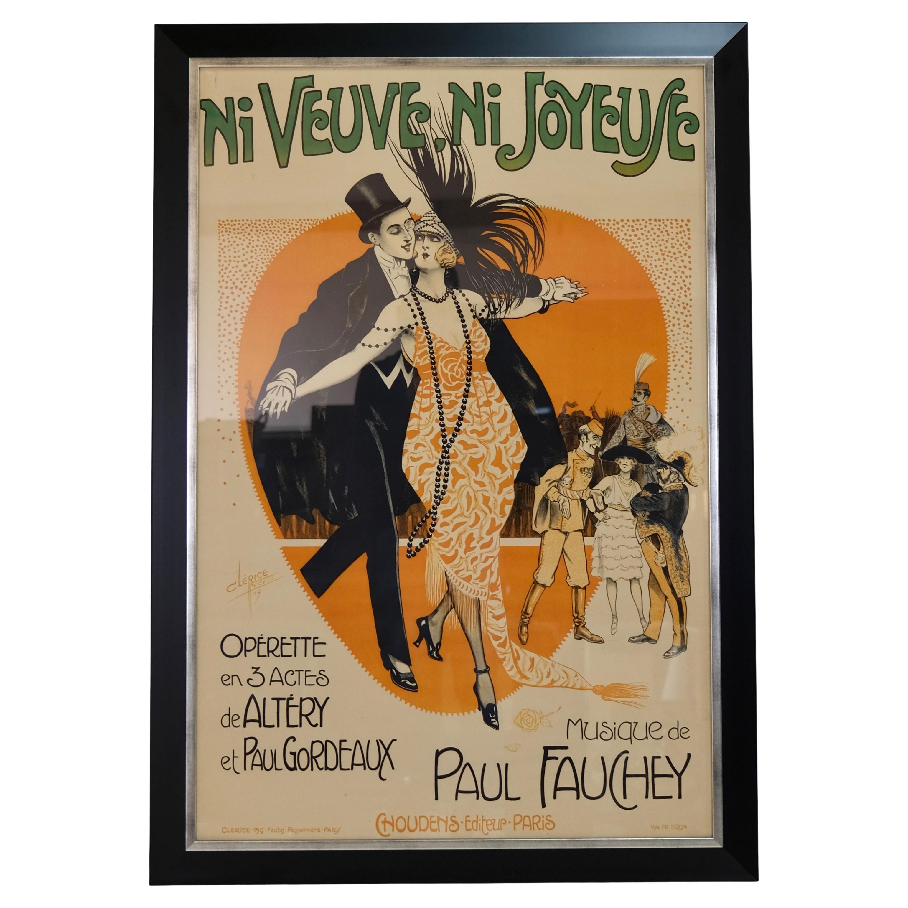Affiche publicitaire Art Nouveau pour l'Opéra de New York, NI VEUVE NI JOYEUSE