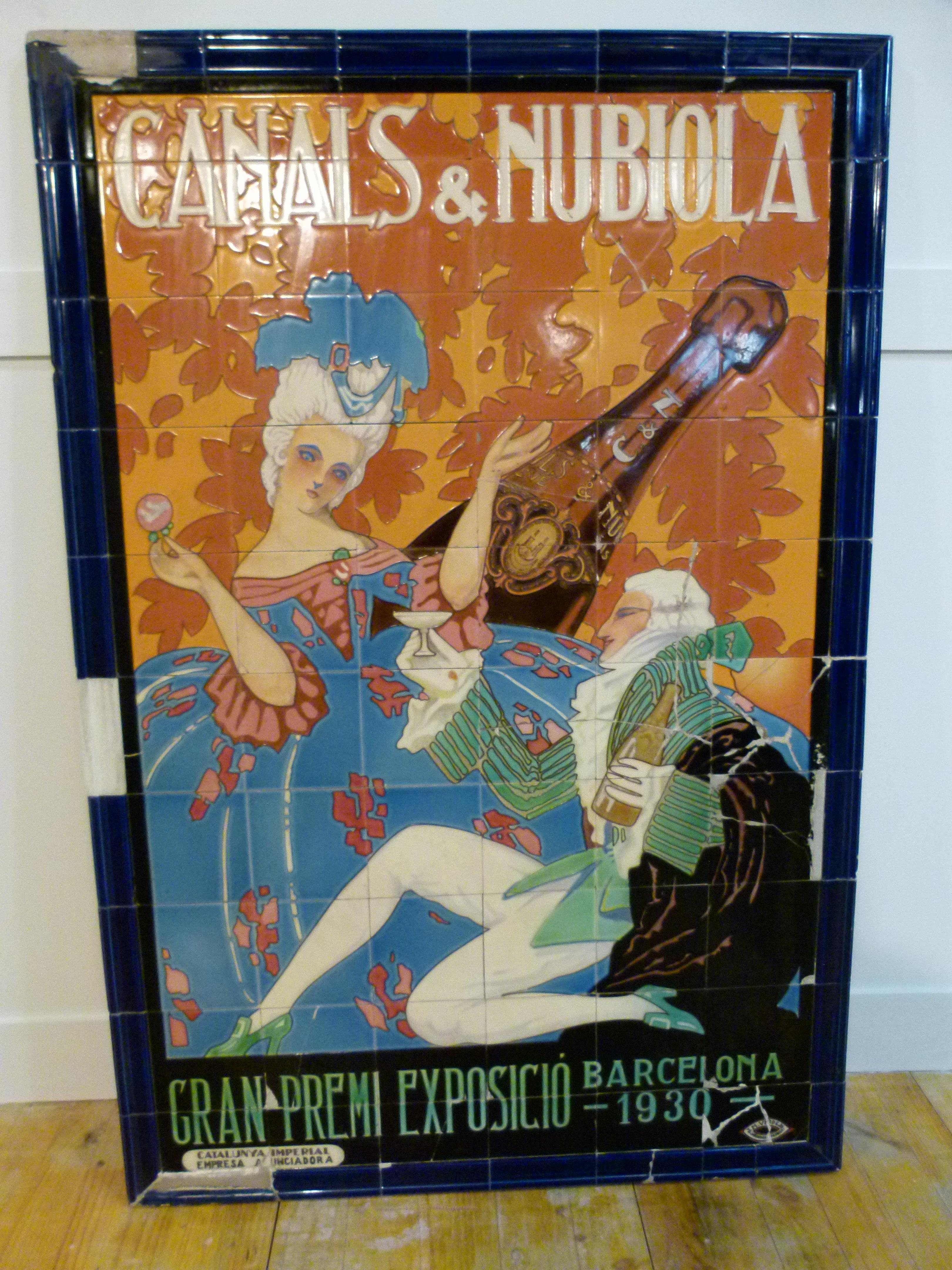 Art Nouveau Advertising Tile Poster from Canals&Nubiola's Wine Cellar 
This Advertising tile poster won the firts prize in the International Exhibition in Barcelona 1930. 
 

