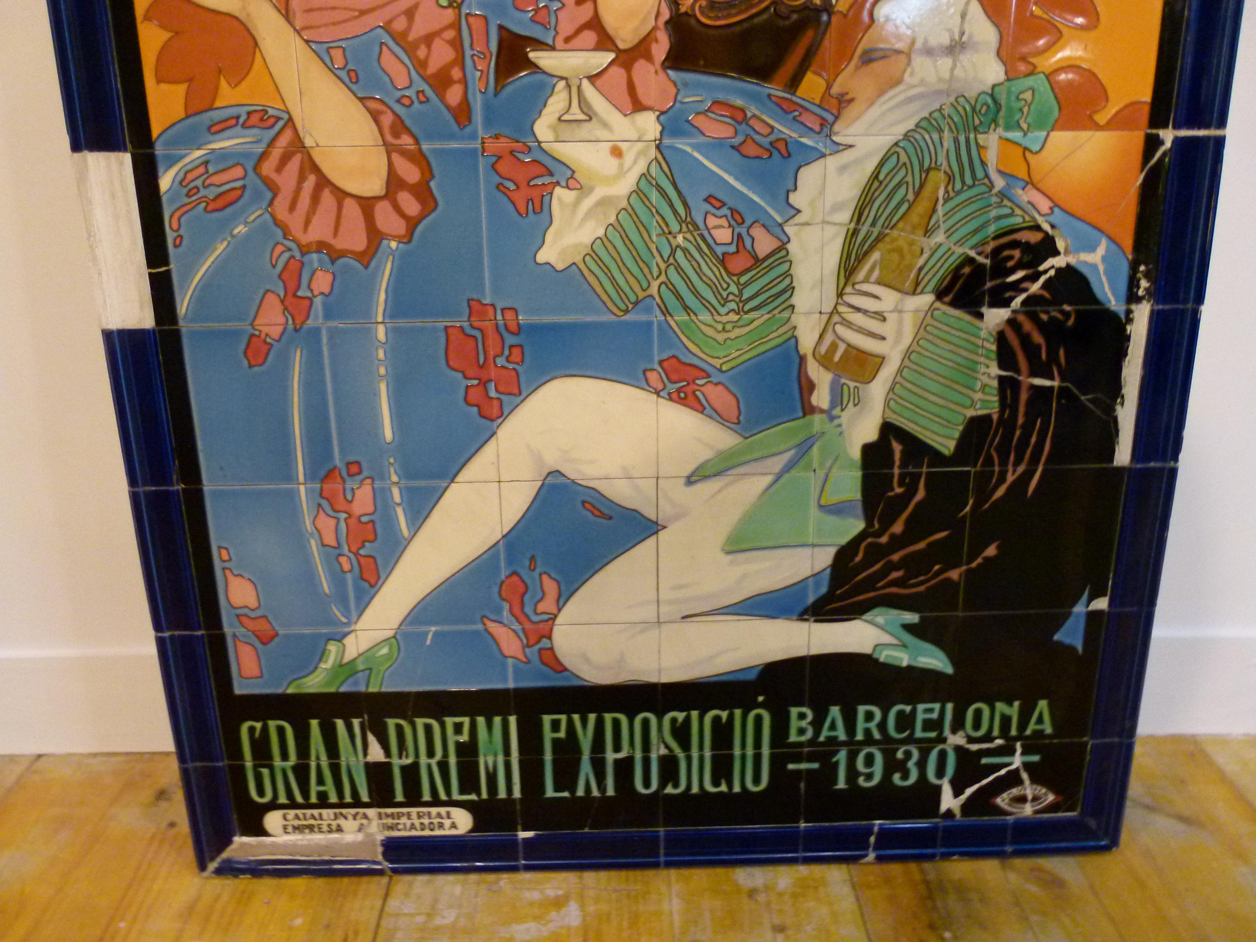 Art Nouveau Advertising Tile Poster from Canals&Nubiola's Wine Cellar In Distressed Condition In Vulpellac, Girona