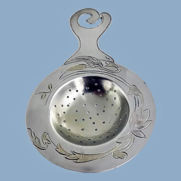 Aesthetic Movement Art Nouveau Aesthetic Sterling Tea Strainer, C.1890 For Sale