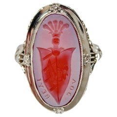 Art Nouveau Agate Signet ring in white gold 