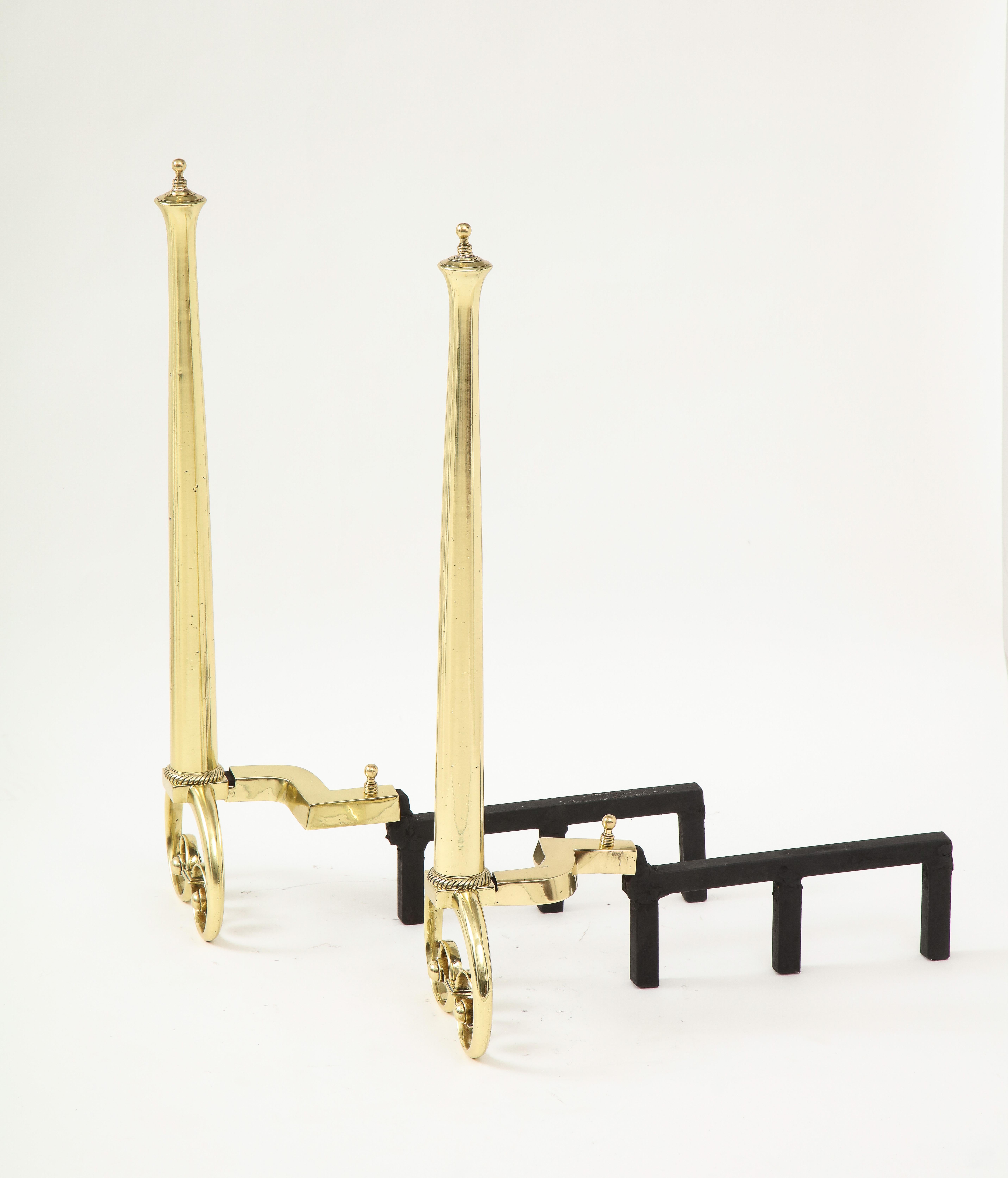 Art Nouveau Aged Brass Andirons In Good Condition For Sale In New York, NY