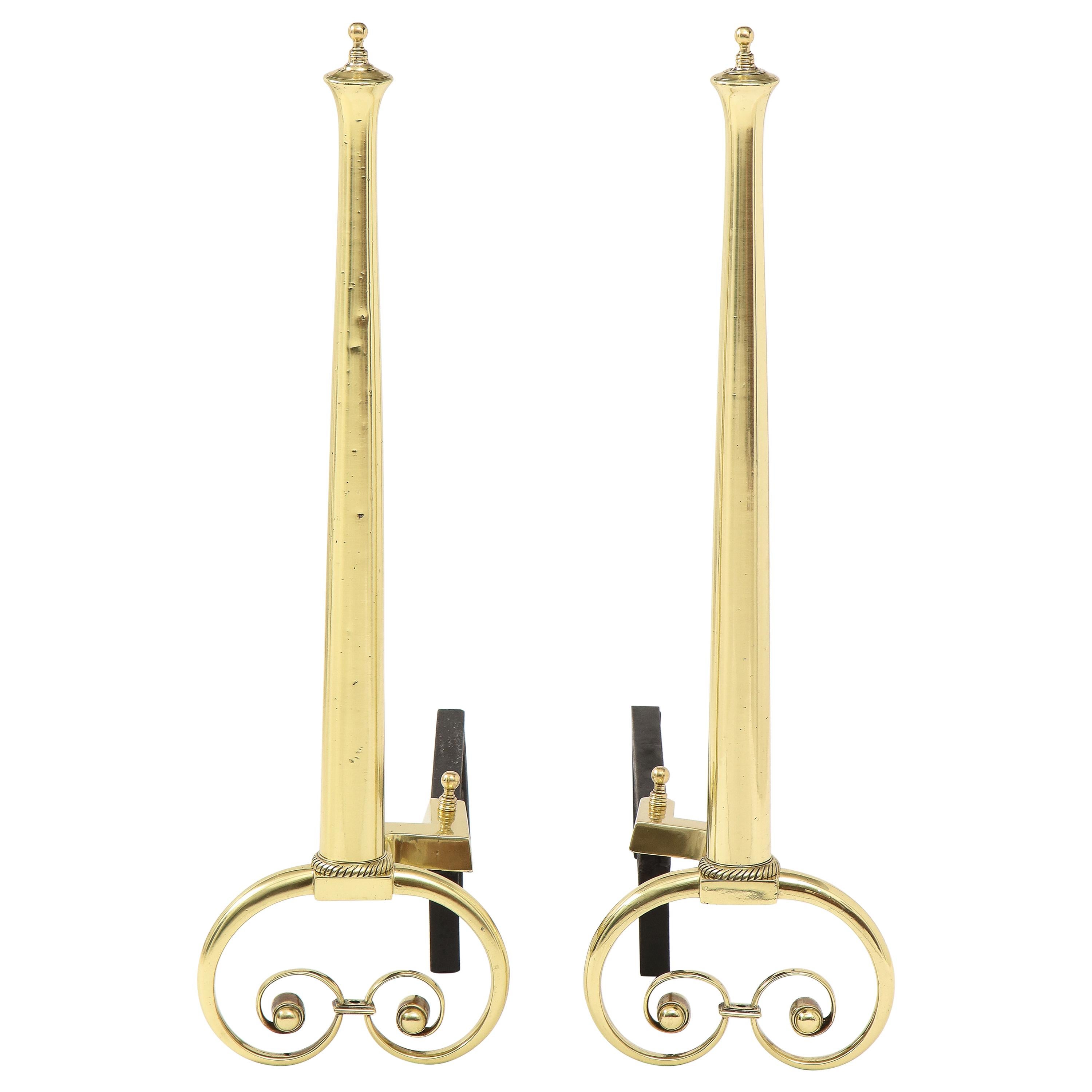 Art Nouveau Aged Brass Andirons